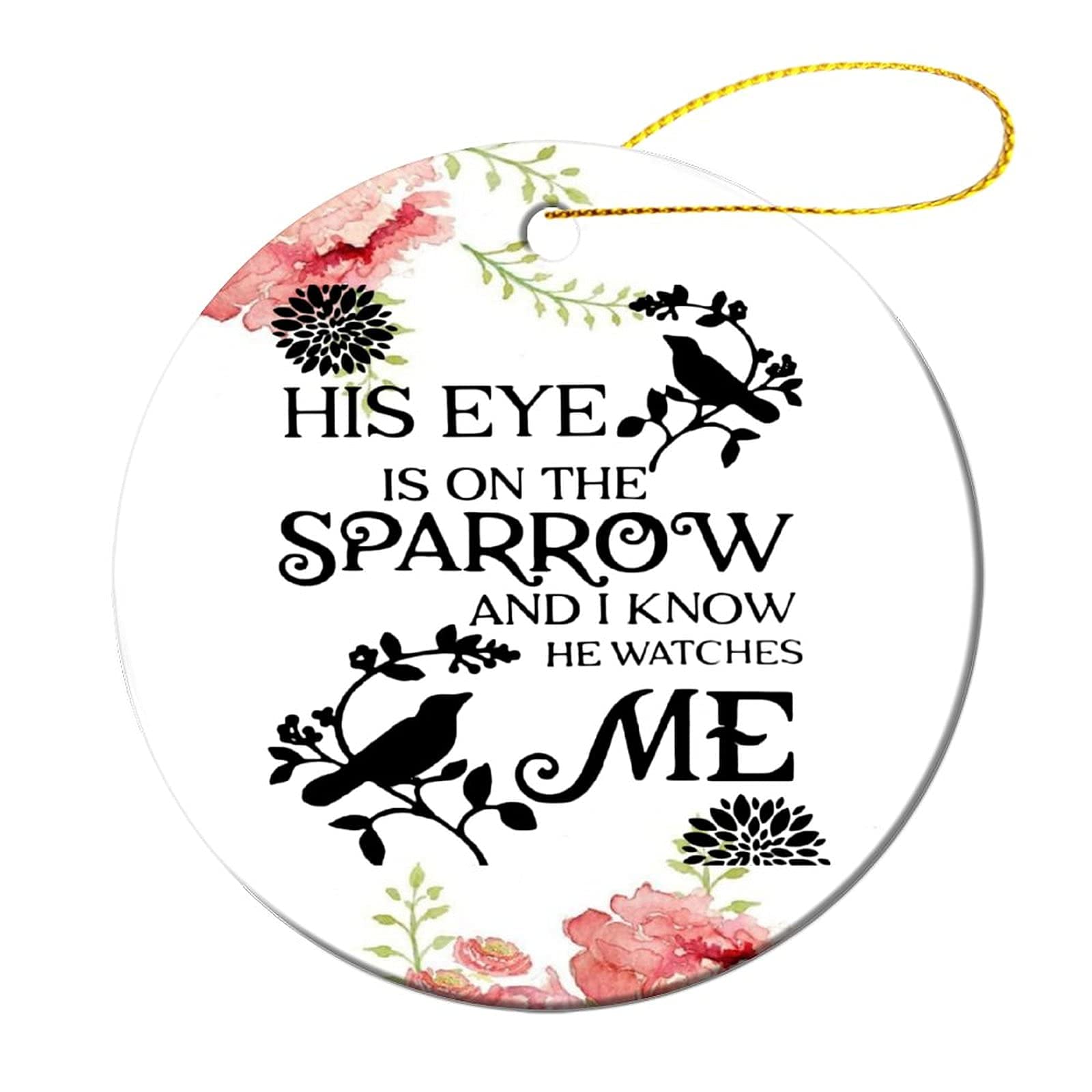 EStarfor Christmas Ornaments - 'His Eye is On The Sparrow' Round Ceramic Holiday Keepsake for Christmas Tree Decor, Gift & Souvenir | Perfect for Holiday Home Decor, Christmas Party Favors & Festive Gifting