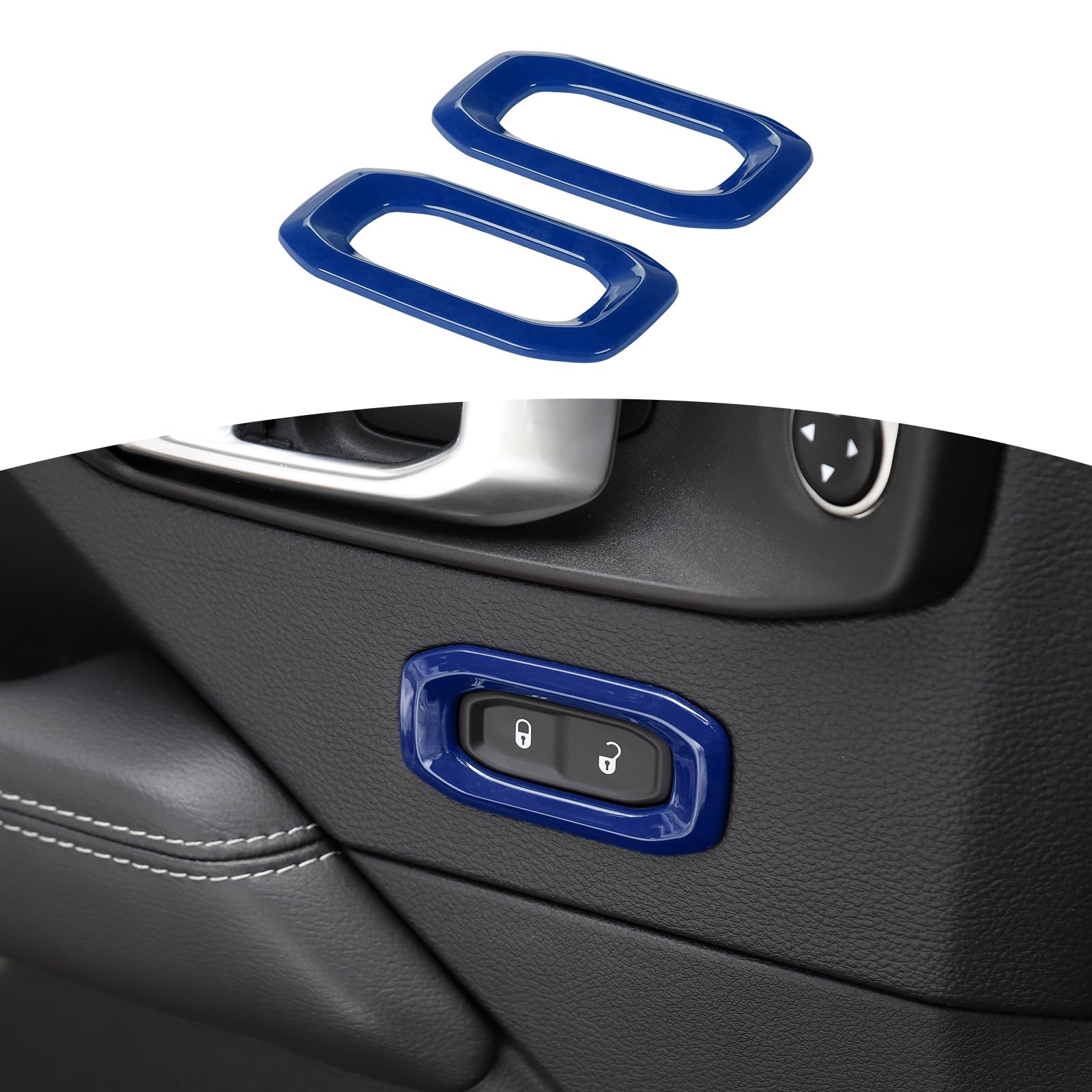 Jeep Wrangler JL JLU & Gladiator JT Door Lock Switch Button Trim Cover (2018-2024) - Blue Interior Accessories (2pcs) | Premium Upgrade for Enhanced Style & Protection | Perfect for Off-Roading & Daily Driving