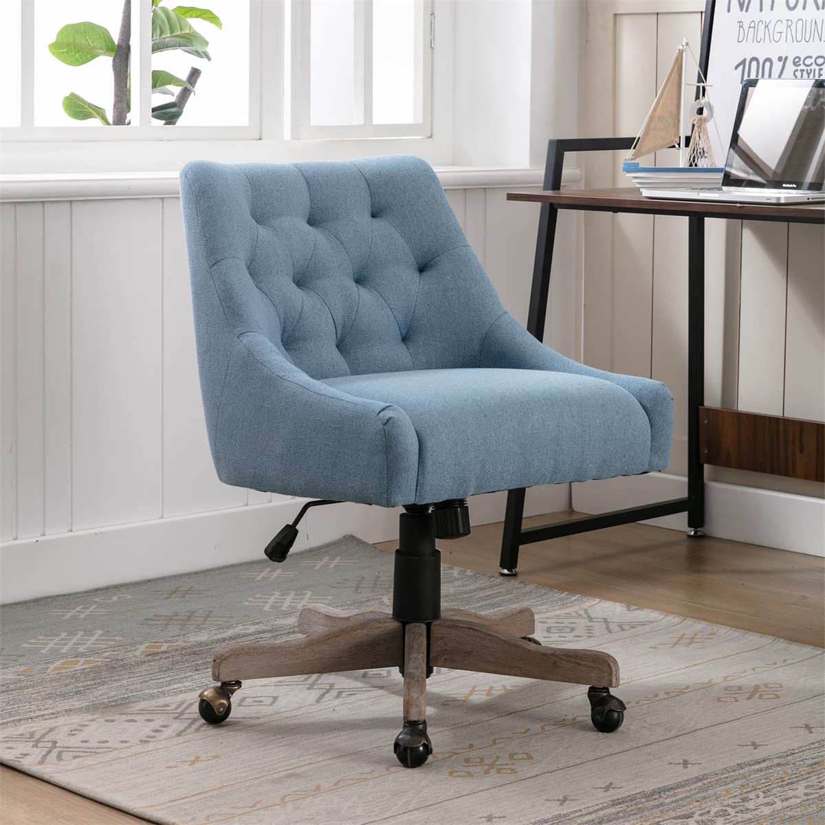 TRIPLE TREE Swivel Office Chair - Adjustable Height Ergonomic Desk Chair with Wheels, Tufted Curved Back Support for Home Office, Gaming & Study - Comfortable Task Chair for Work, Online Classes & Video Conferencing (Blue)