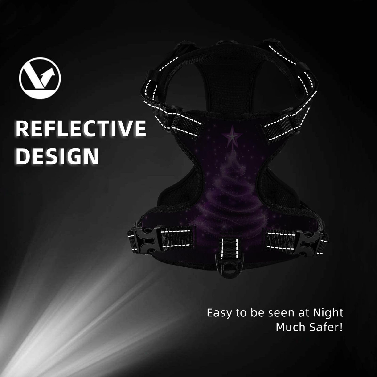 Christmas Magic Blue Reflective No-Pull Dog Harness - Soft Vest for Small, Medium, Large & X-Large Dogs | Perfect for Night Walks & Holiday Safety