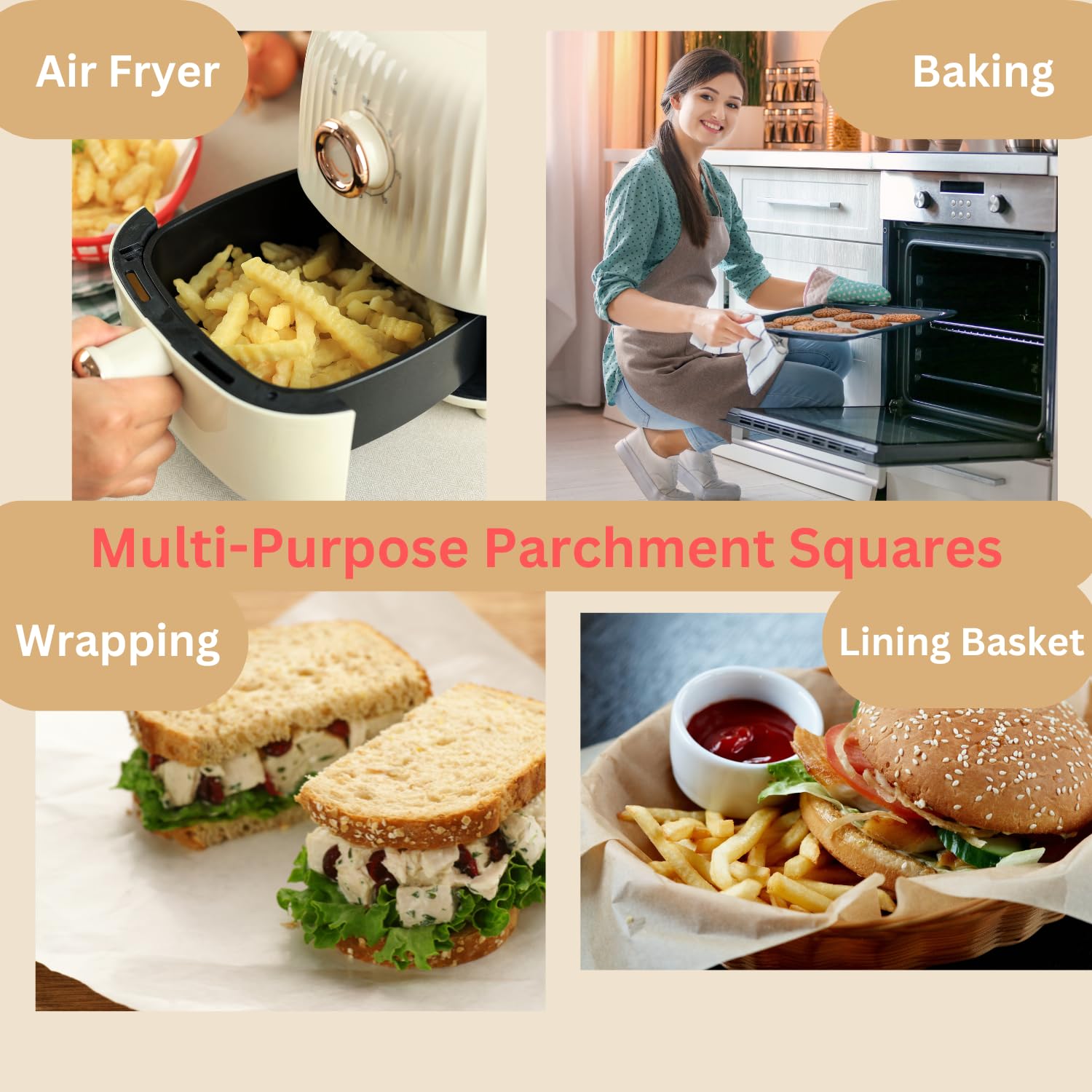 Worthy Liners 10x10 Inch 250 Sheets | Precut Parchment Paper Squares for Baking, Grilling, Air Frying & Steaming | Nonstick, Made in USA | Perfect for Cookies, Bread & More | Ideal for Home Kitchens & Professional Bakeries