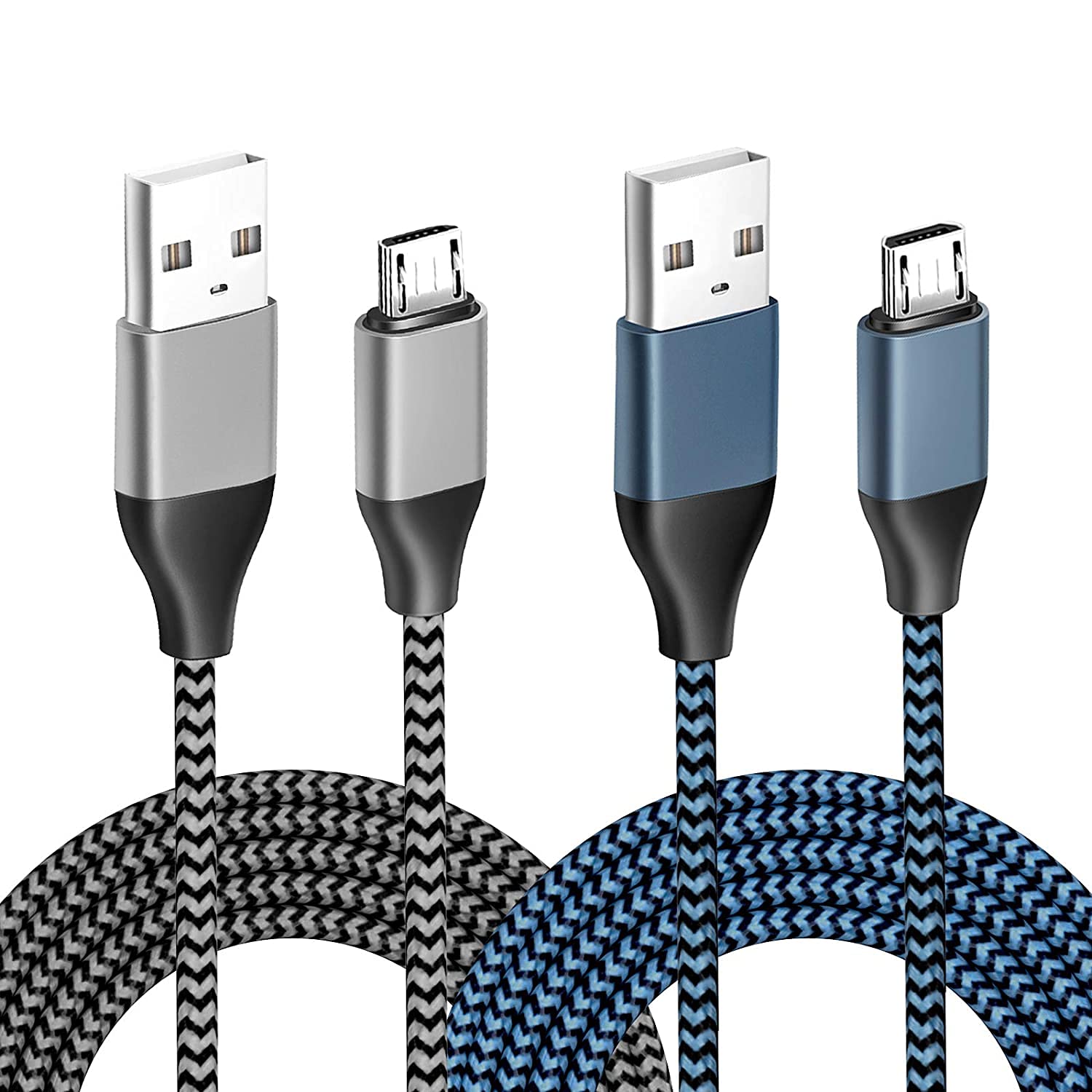 Premium 6FT Nylon Braided Micro USB 2.0 Charging Cable - Fast Charging & Data Sync for PS4, PS4 Slim/Pro, Xbox One S/X Controllers (2-Pack) - Perfect for Gaming Sessions & Controller Charging