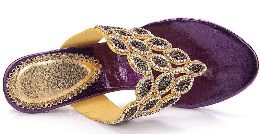 YooPrettyz Women's Summer Rhinestone Thong Sandals - Gold Glitter Chunky Low Heel Comfortable Beach Sandals for Vacation, Party, and Casual Outings