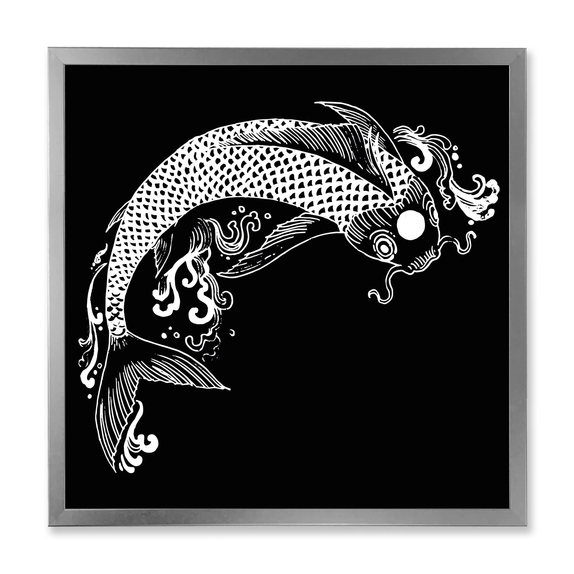 DesignQ Chinoiserie Koi Fish Traditional Framed Wall Art - Asian Home Decor, Living Room & Office Wall Painting for Zen Interior Design