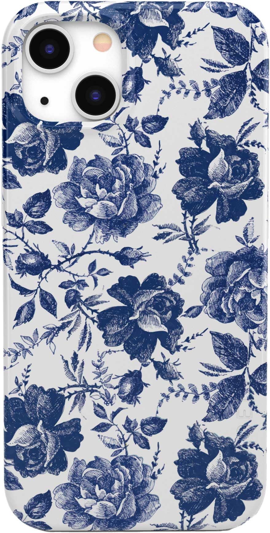 Casely iPhone 13 Case with Floral Design | MagSafe Compatible | Rose to Fame Coquette Style | Blue & White Rose Pattern | Perfect for Everyday Use & Gift Giving