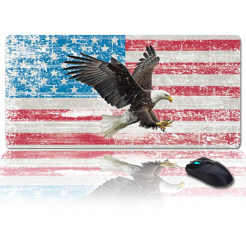 XXL Gaming Mouse Pad - 35x15 Inch Large Desk Mat with Gel Ergonomic Support | Oversized American Flag Design Office Decor for Women & Men | Perfect for Gaming, Work & Laptop Use