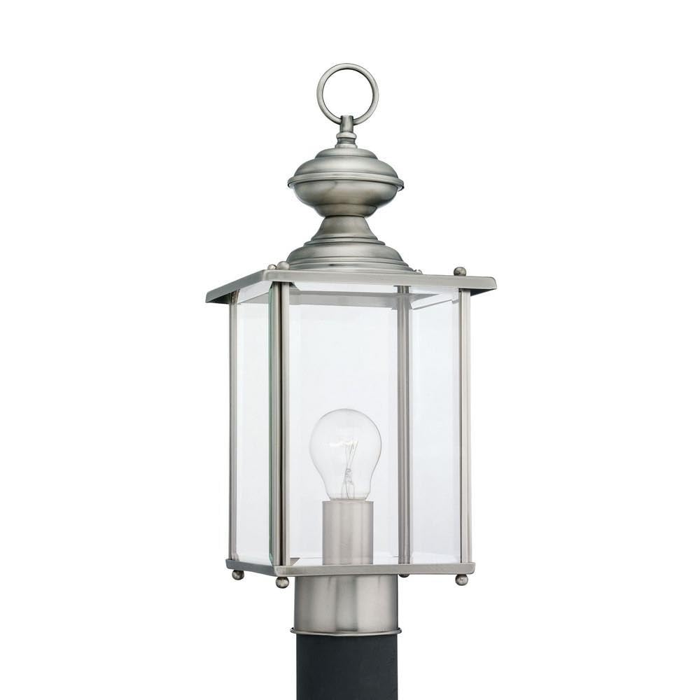 Bailey Street Home One Light Outdoor Post Lantern - Antique Brushed Nickel Finish Transitional Outdoor Lighting Fixture 73-Bel-608623 | Perfect for Porch, Garden, Walkway & Patio Lighting