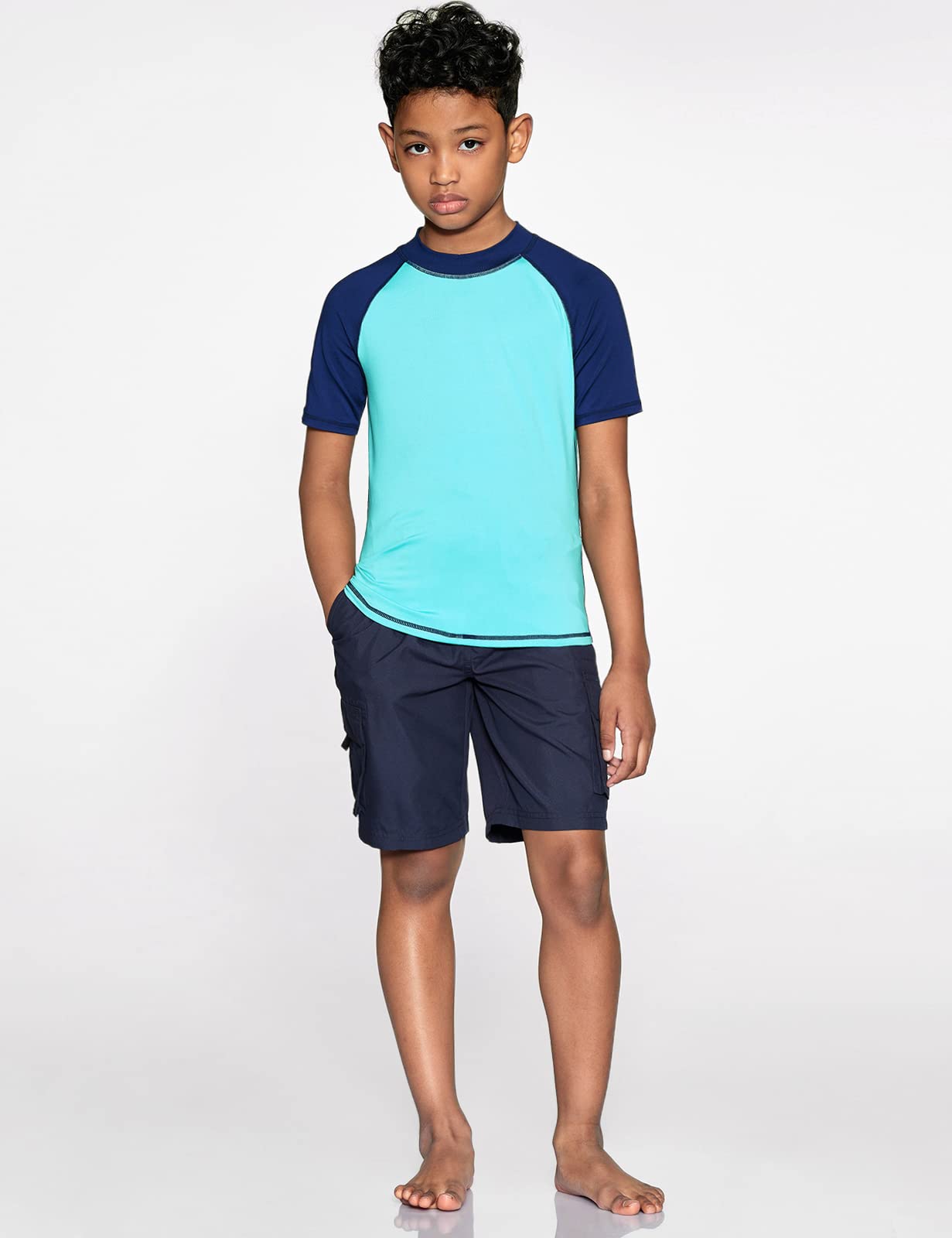 TSLA UPF 50+ Kids Sun Protection Rash Guard - Short Sleeve UV Swim Shirt for Boys & Girls - SPF Surf Top for Swimming, Beach & Water Sports