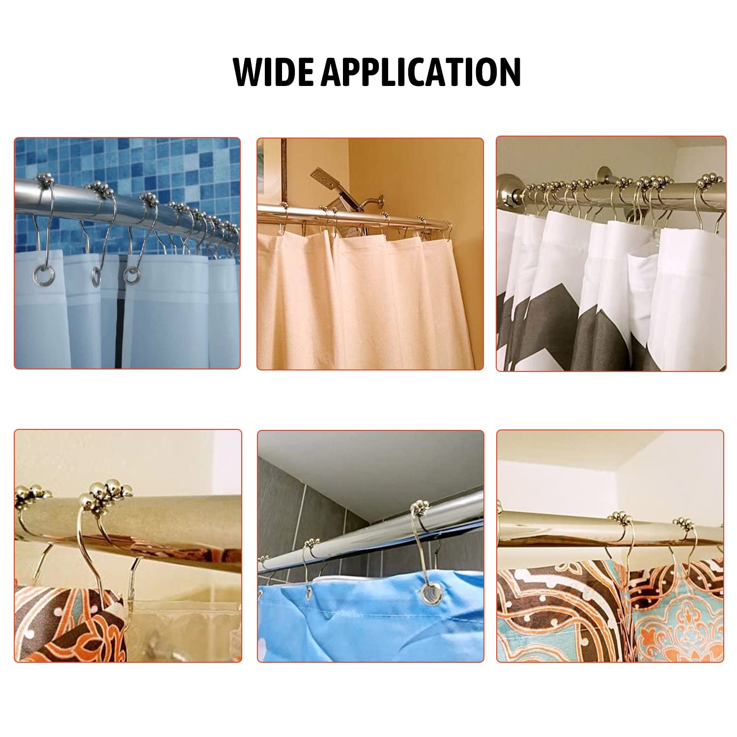 Premium Metal Shower Curtain Hooks - 12 Pack Rust-Resistant Bathroom Shower Rings for Rods, Curtains & Liners - Ideal for Home, Hotel, and Apartment Bathroom Decor