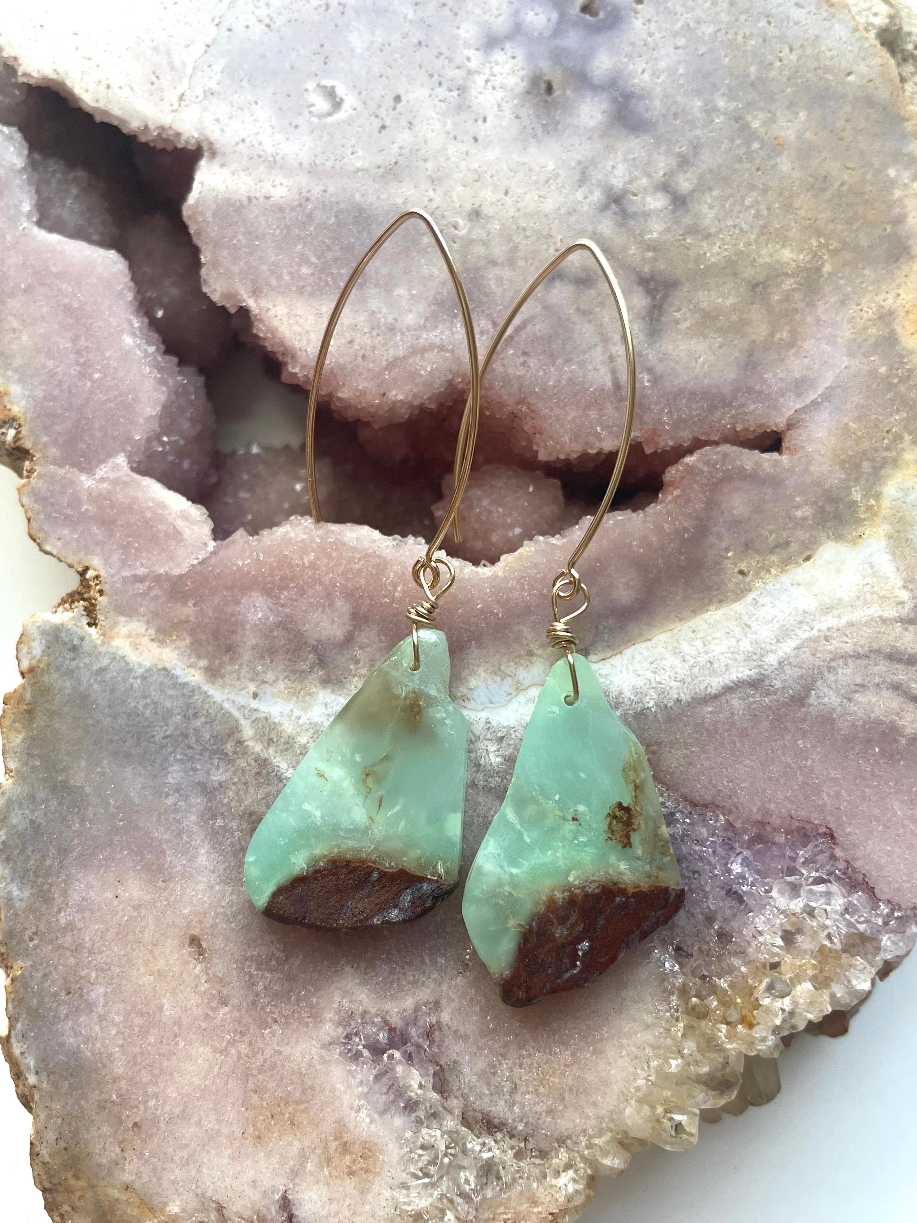 Chrysoprase Statement Earrings - 14K Gold Filled Dangle Earrings for Women | Elegant Jewelry Gift for Birthday, Wedding & Special Occasions