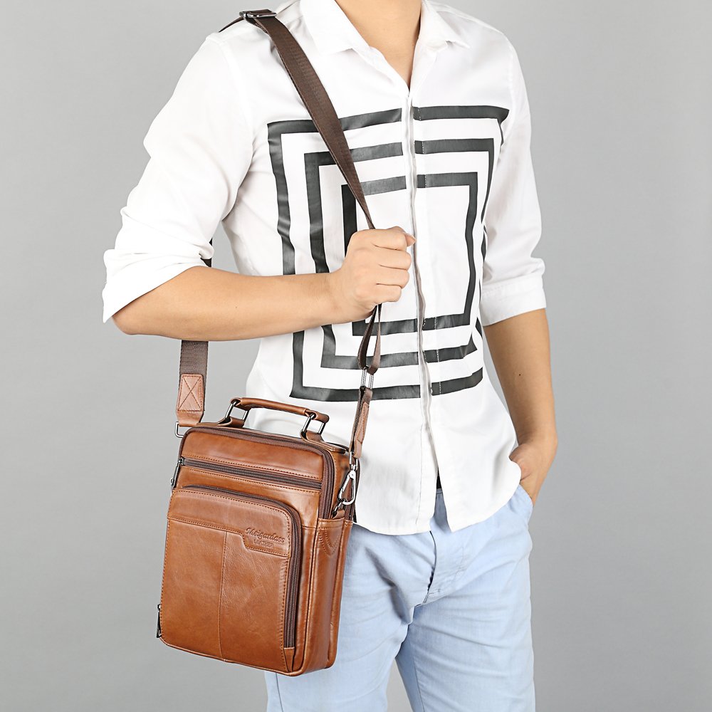 Genuine Leather Messenger Bag for Men - Crossbody Shoulder Bag & Briefcase - Perfect for Work, Travel, and Business Commutes