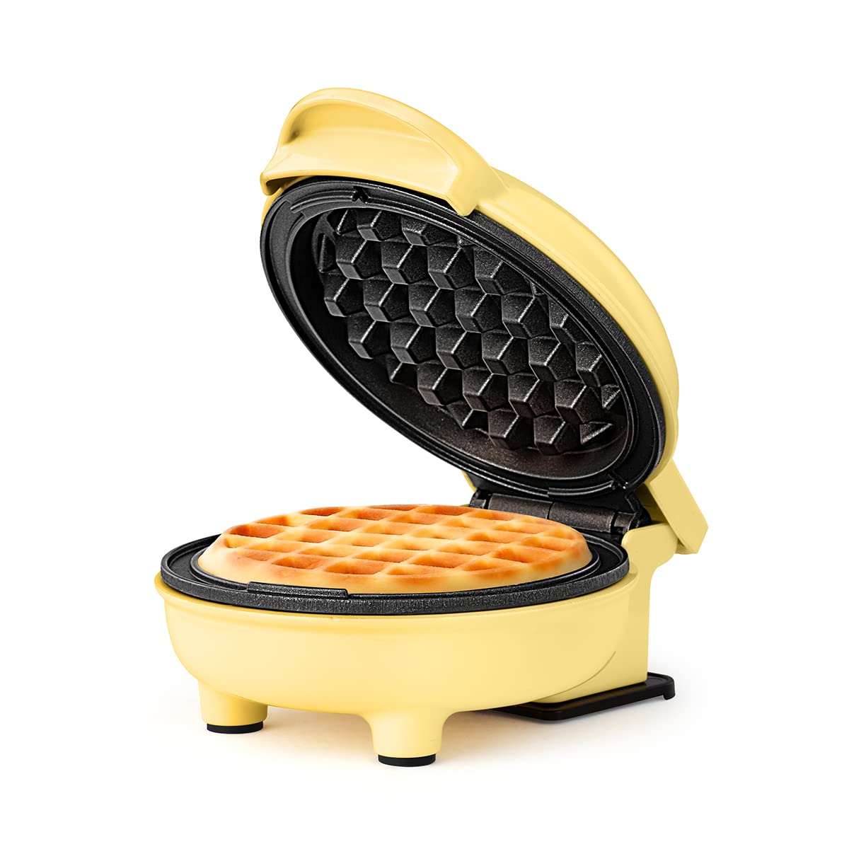 Holstein Housewares Mini Waffle Maker - 4 Inch Non-Stick Waffle Iron for Quick Breakfast, Brunch & Snacks - Perfect for Dorms, Offices & Small Kitchens (Yellow)