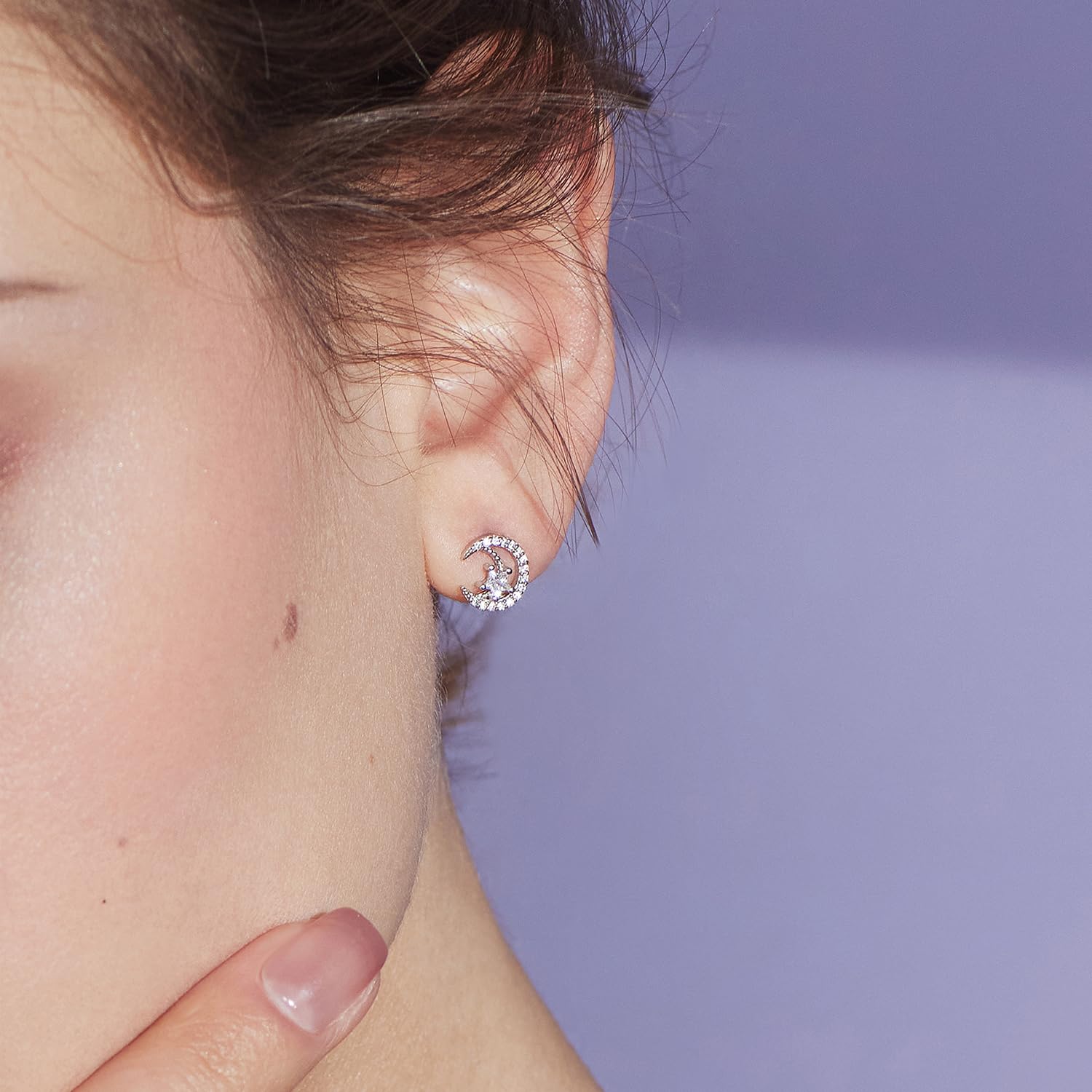 Meissa Sterling Silver Moon & Star Earrings for Women - Hypoallergenic Rose Gold Stud Earrings | Cute Gift for Girls, Teens & Adults | Perfect for Everyday Wear, Date Night & Special Occasions