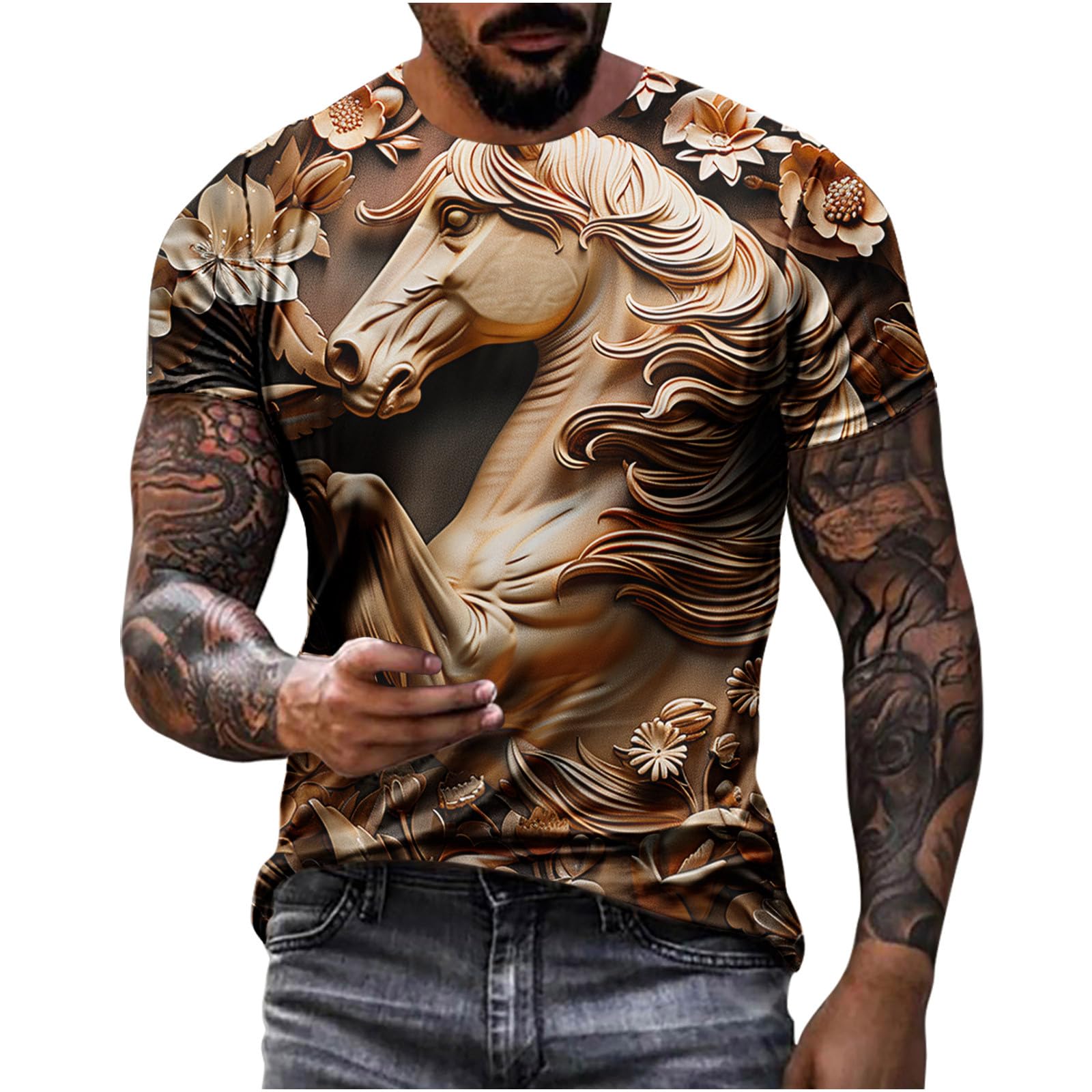 3D Horse Printed Men's Graphic T-Shirt - 2024 Trendy Short Sleeve Novelty Tee for Summer | Casual Wear, Street Fashion & Outdoor Activities