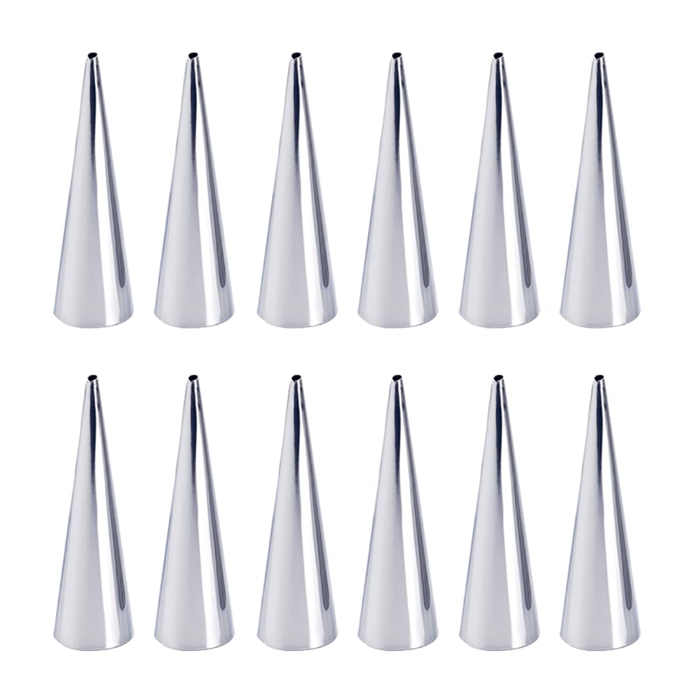 GSHLLO 12 Pcs Stainless Steel Cone Molds for Cream Rolls, Horn Molds, Puff Pastry & Cannoli Tubes - Durable Baking Tools for Professional & Home Kitchens - Perfect for Desserts, Pastries & Party Treats
