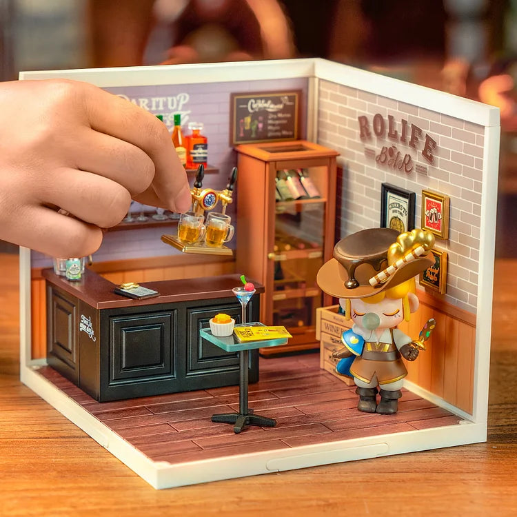 Rolife Leisurely Cheers Bar DIY Plastic Miniature House Kit - Mini Pub Model for Adults & Teens, Perfect for Home Decor, Gift Giving & Relaxing Hobby Projects