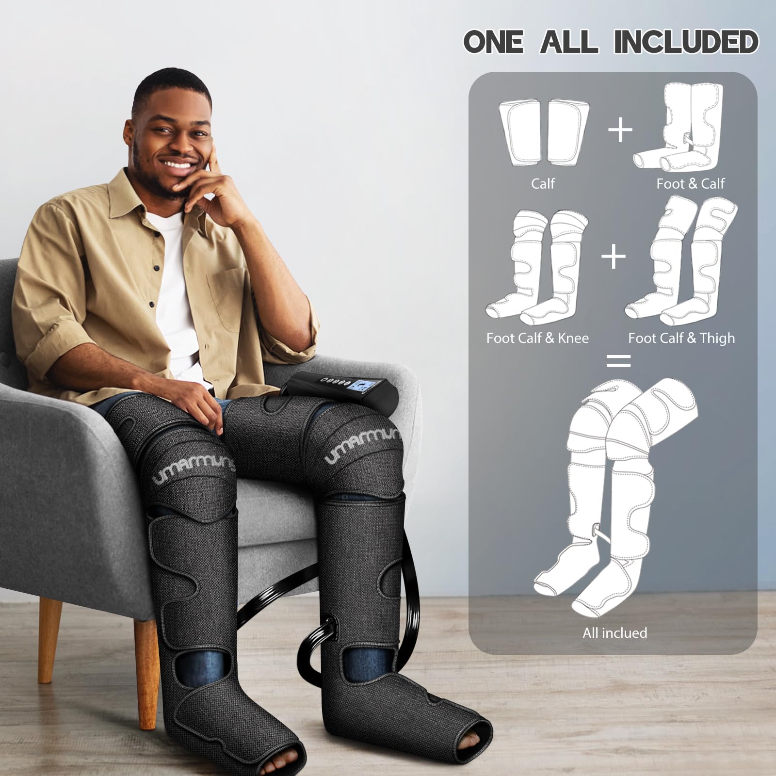 Electric Air Compression Massager with Heat for Foot, Leg & Knee Pain Relief - Perfect Gifts for Men, Women, Dad & Mom on Christmas, Birthday, Mother's Day & Father's Day - Helps with Varicose Veins, Muscle Fatigue, Cramps, Swelling & Edema - Ideal for Home Use, Office Relaxation & Post-Workout Recovery