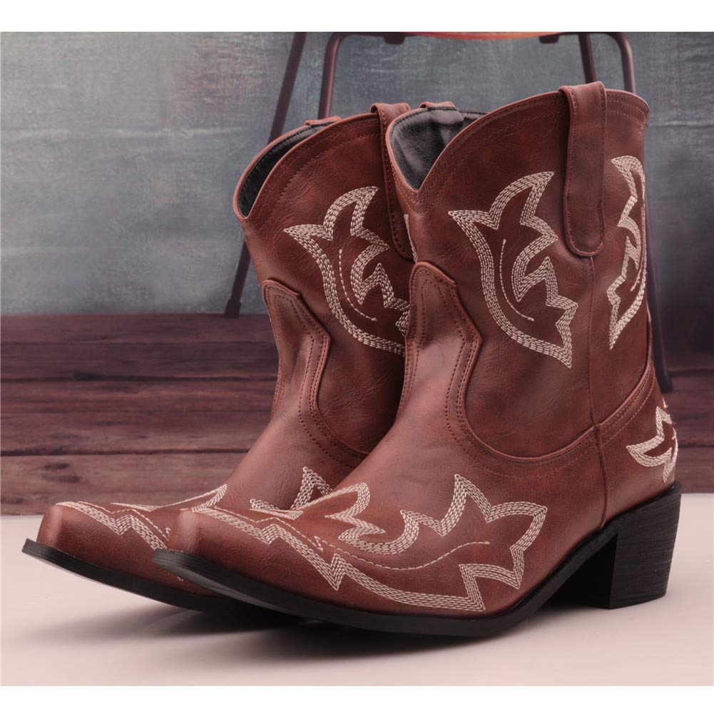 SO SIMPOK Women's Classic Cowgirl Boots - Retro Western Ankle Boots with Embroidered Design for Ladies | Perfect for Country Dancing, Rodeo Events & Casual Outfits