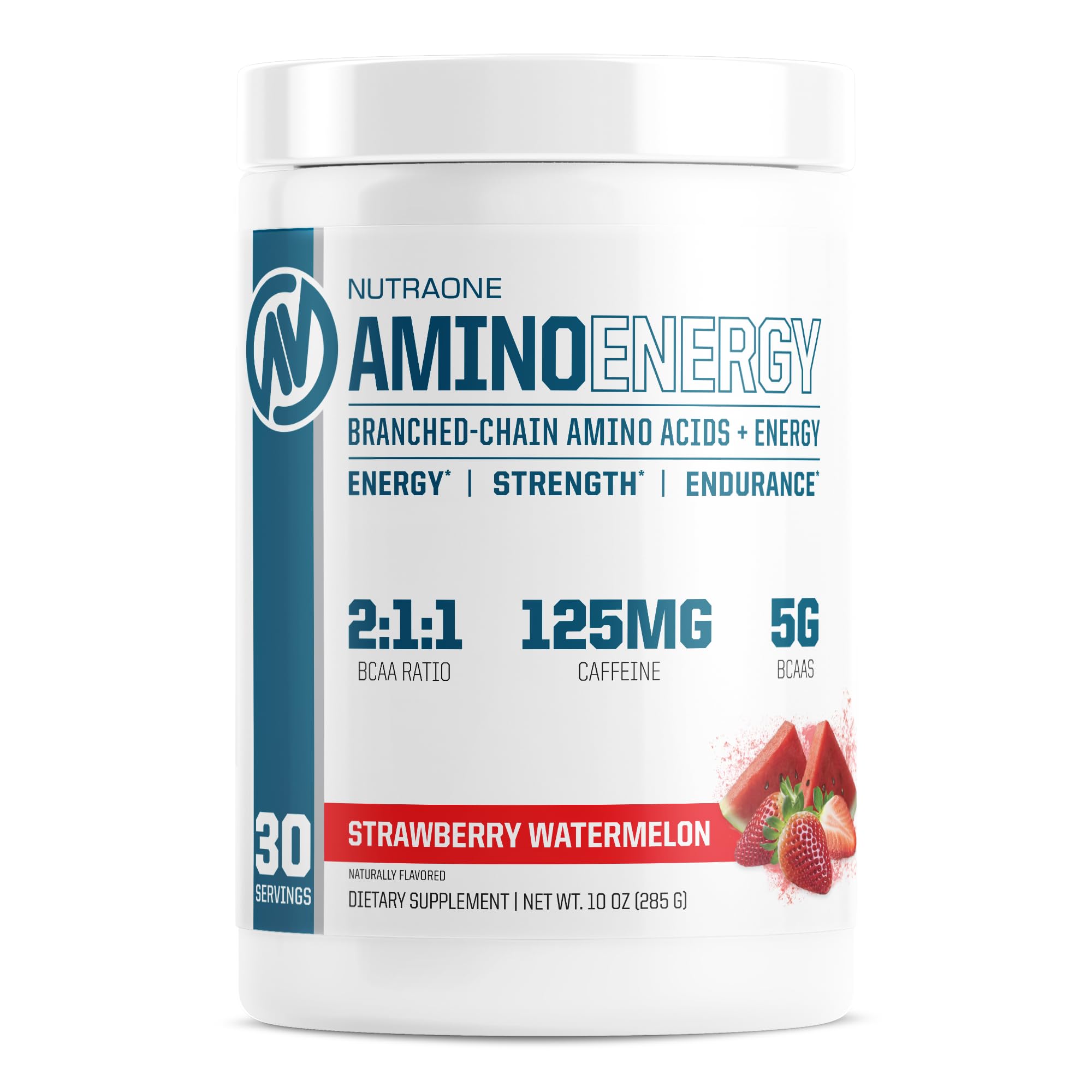NutraOne Amino Energy BCAA Powder - Pre-Workout Supplement with Caffeine & Branched Chain Amino Acids for Muscle Fuel & Recovery* | Strawberry Watermelon Flavor (30 Servings) - Ideal for Gym Workouts, CrossFit & Post-Exercise Recovery
