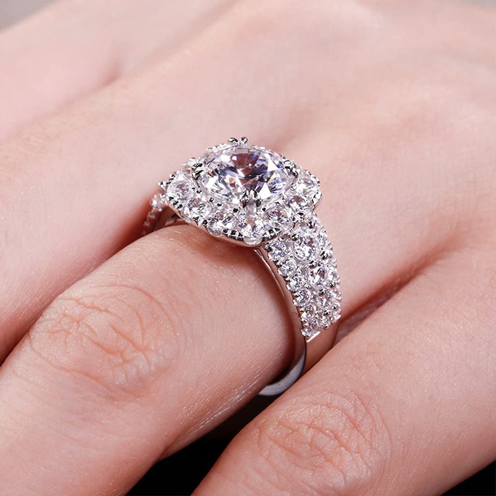 Jeulia 3.5 Carat Halo Round Cut Diamond Engagement Ring - 925 Sterling Silver CZ Solitaire Wedding Band for Women - Anniversary Promise Ring with Jewelry Gift Box - Perfect for Proposals, Weddings & Romantic Gifts