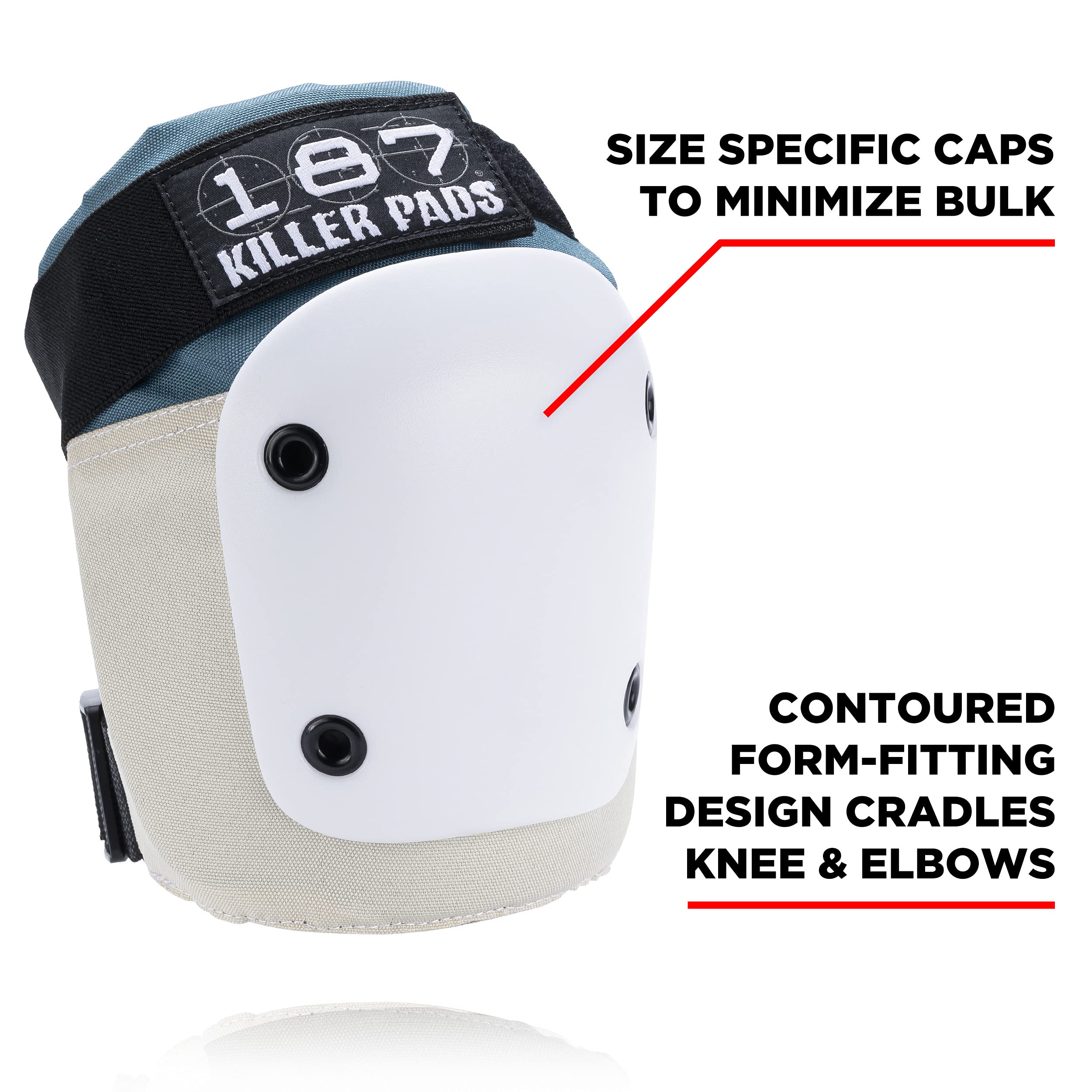 187 KILLER PADS Knee & Elbow Pads Set - Protective Gear for Skateboarding, Cycling, Construction Work - Stone Blue, X-Small - Durable Comfort for Sports & Work Safety