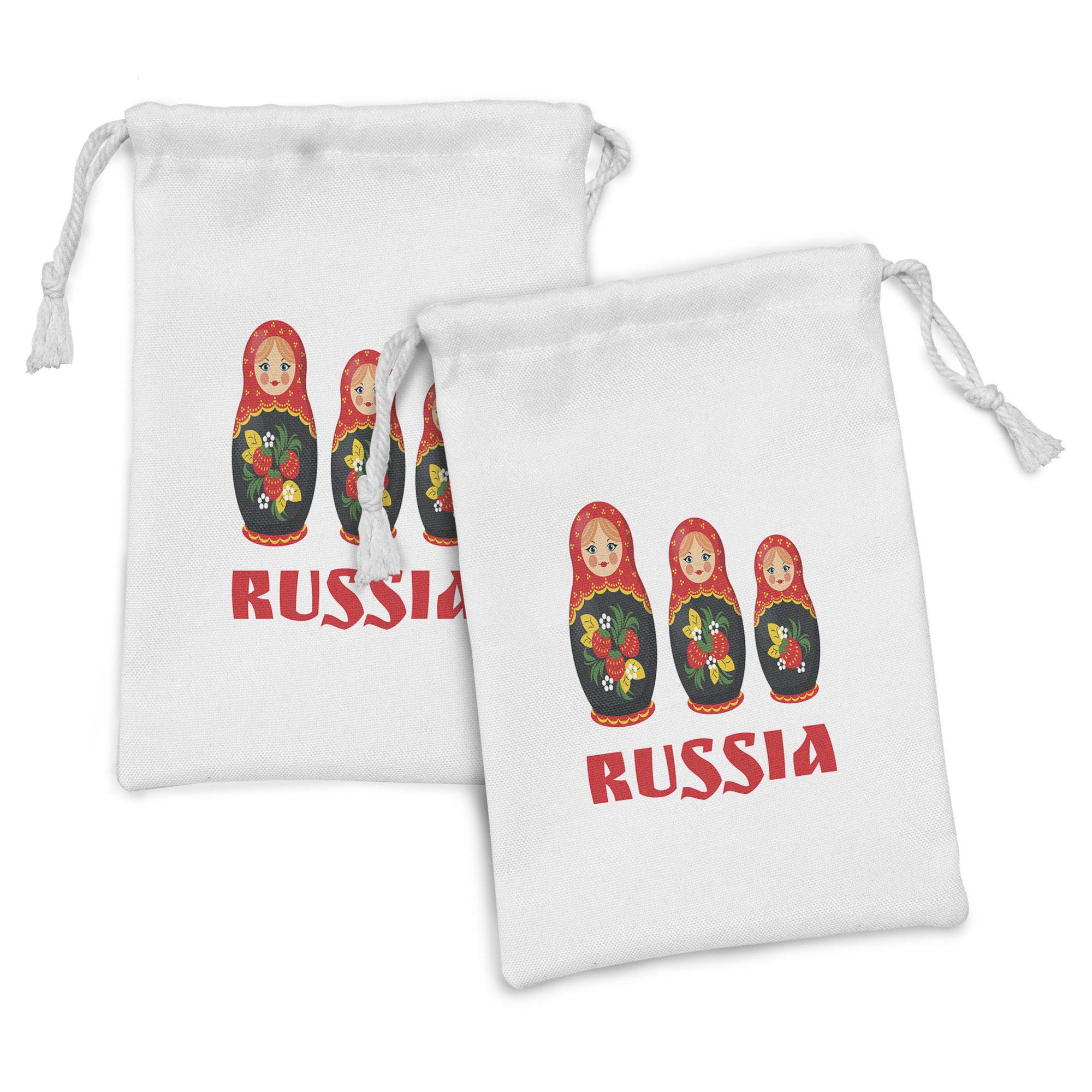 Ambesonne Traditional Fabric Pouch Set of 2 - Matryoshka Nesting Doll Design with Ethnic Cultural Art, Small Drawstring Bags for Toiletries, Masks & Party Favors (9