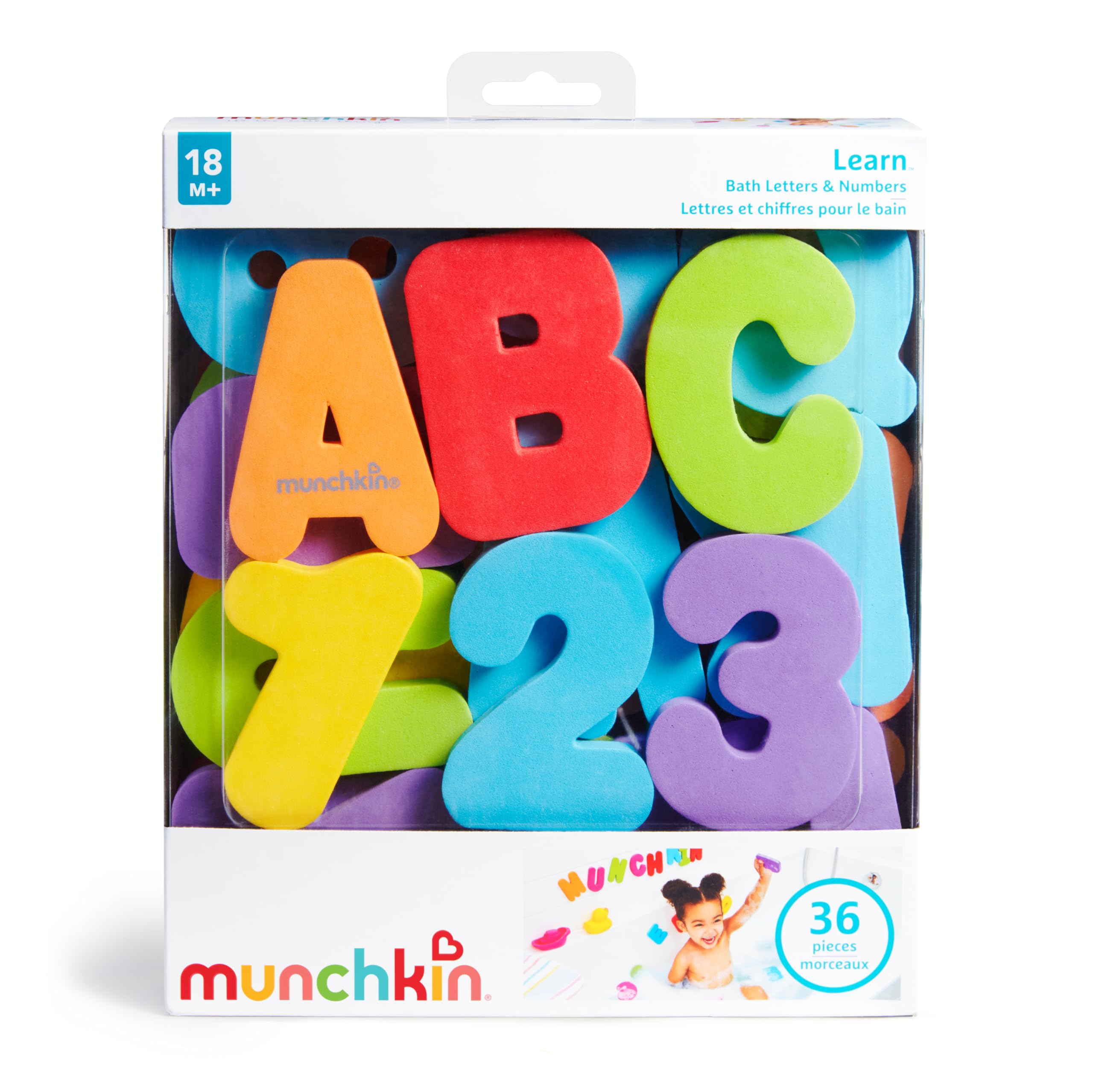 Munchkin Learn Baby Bath Foam Letters & Numbers - Non-Toxic Bath Toys for Toddlers | Stick to Tiles & Porcelain | Mess-Free Educational Shower Toys | Fun Learning During Bath Time | Perfect Gift for 1-3 Year Olds