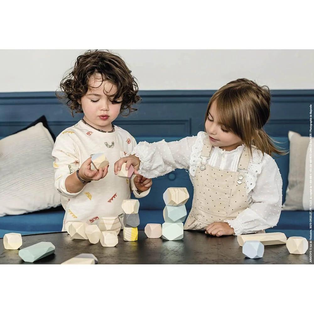 Janod Sweet Cocoon Stacking Stones - Wooden Balancing Game for Kids, Montessori Educational Toys for Toddlers - Perfect for Indoor Play, Birthday Gifts & Preschool Learning Activities