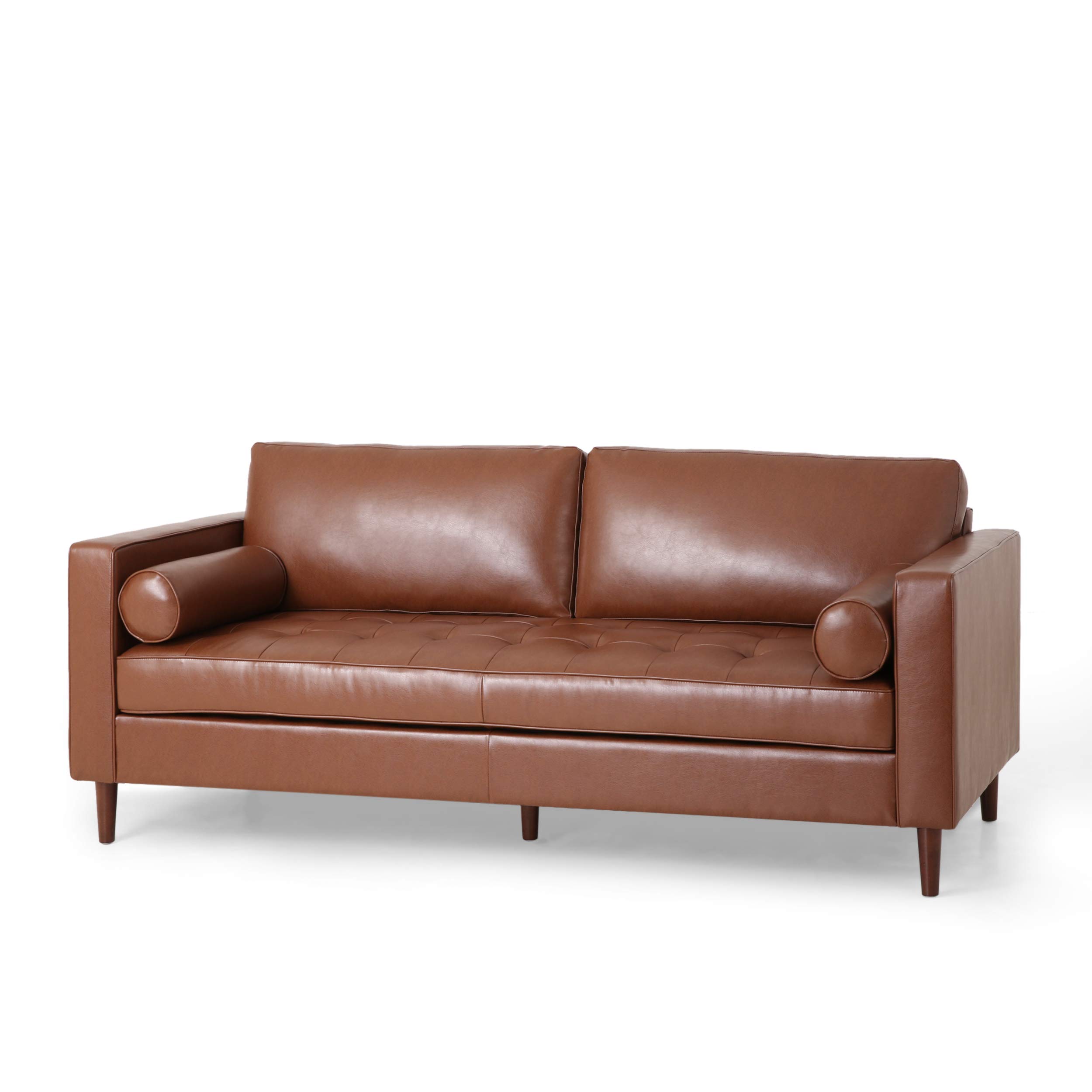 Christopher Knight Home Malinta Sofa - Cognac Brown & Espresso Leather Living Room Couch for Modern Home Decor