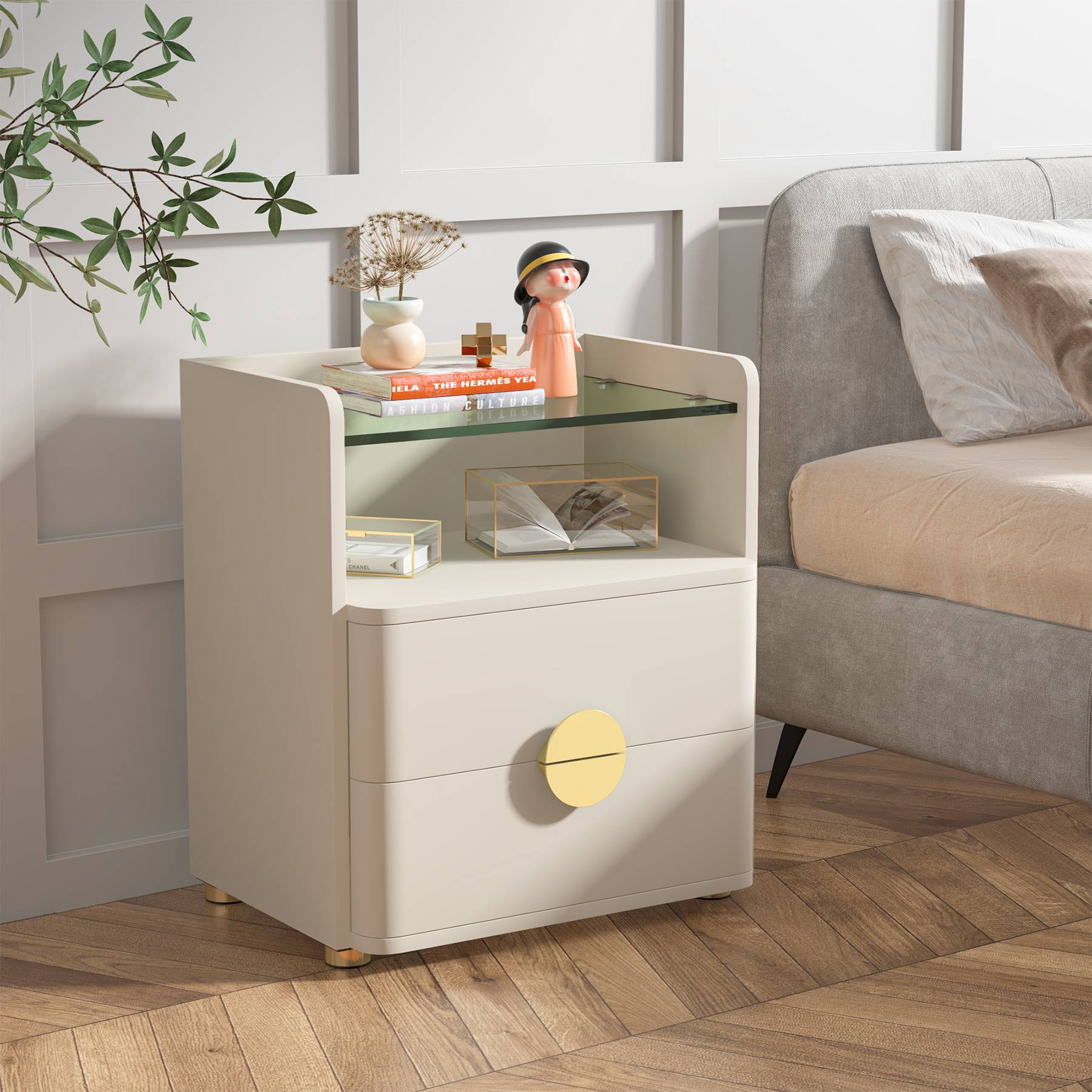 Modern 2-Drawer Nightstand with Open Storage Shelf - Stylish Bedside Table for Bedroom, Living Room, or Office - Perfect for Storing Books, Lamps & Bedroom Essentials