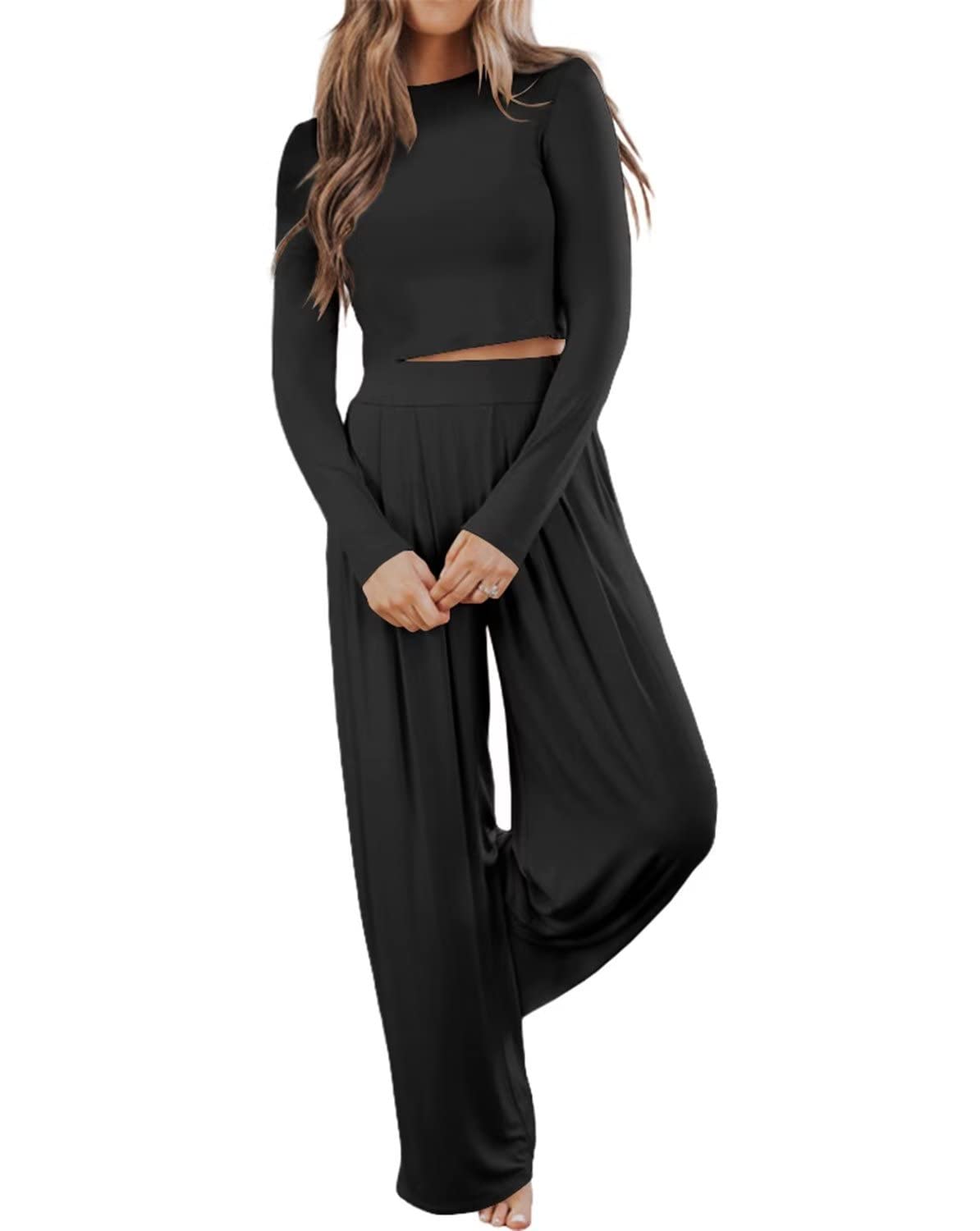 Ezbelle Women's Fall Fashion Lounge Sets - Cozy Cropped Pullover Pajama Two-Piece Outfit for Casual Loungewear | Perfect for Relaxing at Home, Lounging & Sleepwear