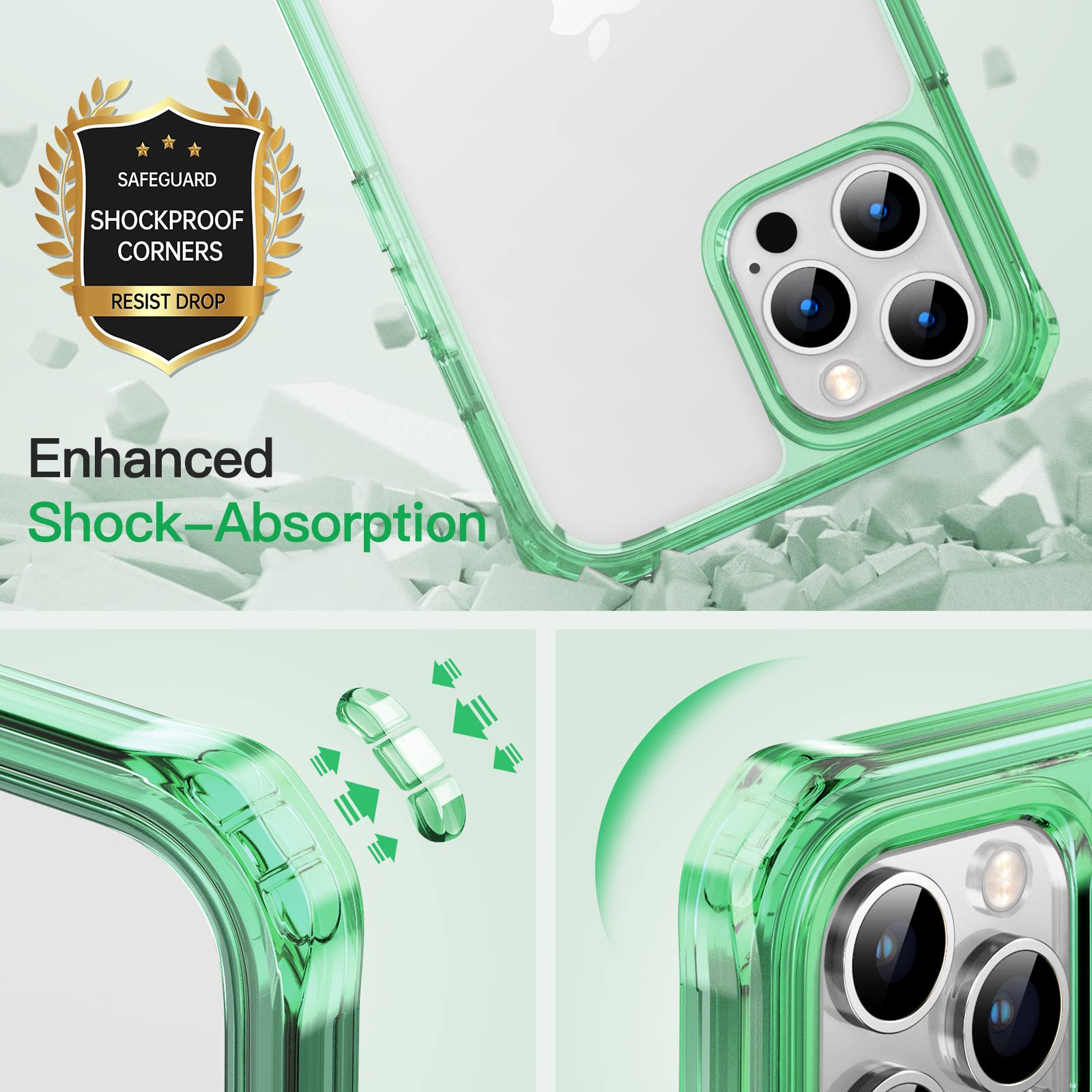 JETech iPhone 12 Pro Max Case 6.7-Inch with 2-Pack Tempered Glass Screen Protector | 360° Full Body Shockproof Bumper Cover | Clear Protective Back (Green) | Perfect for Outdoor Activities & Daily Protection