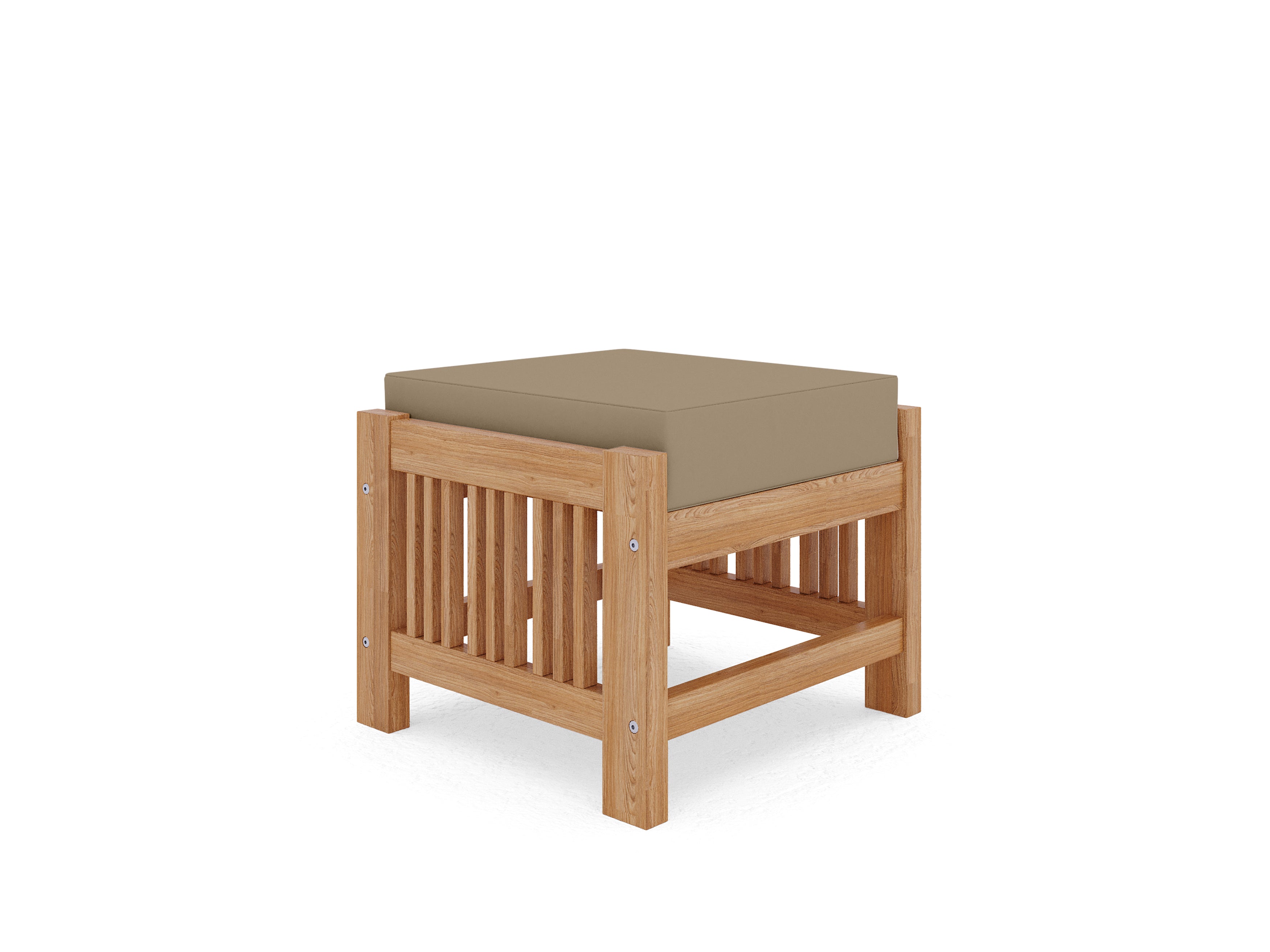 Sylvie Teak Outdoor Ottoman with Sunbrella Fawn Cushion - Waterproof Patio Furniture for Garden, Poolside & Deck - Weather-Resistant Footstool & Coffee Table