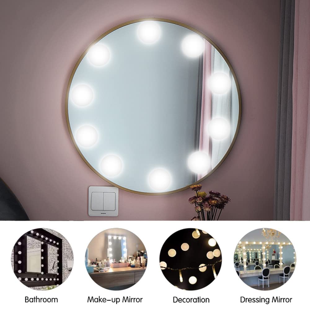 Hollywood LED Vanity Mirror Lights - 10 Dimmable Bulbs, 3 Color Modes for Makeup & Dressing Table