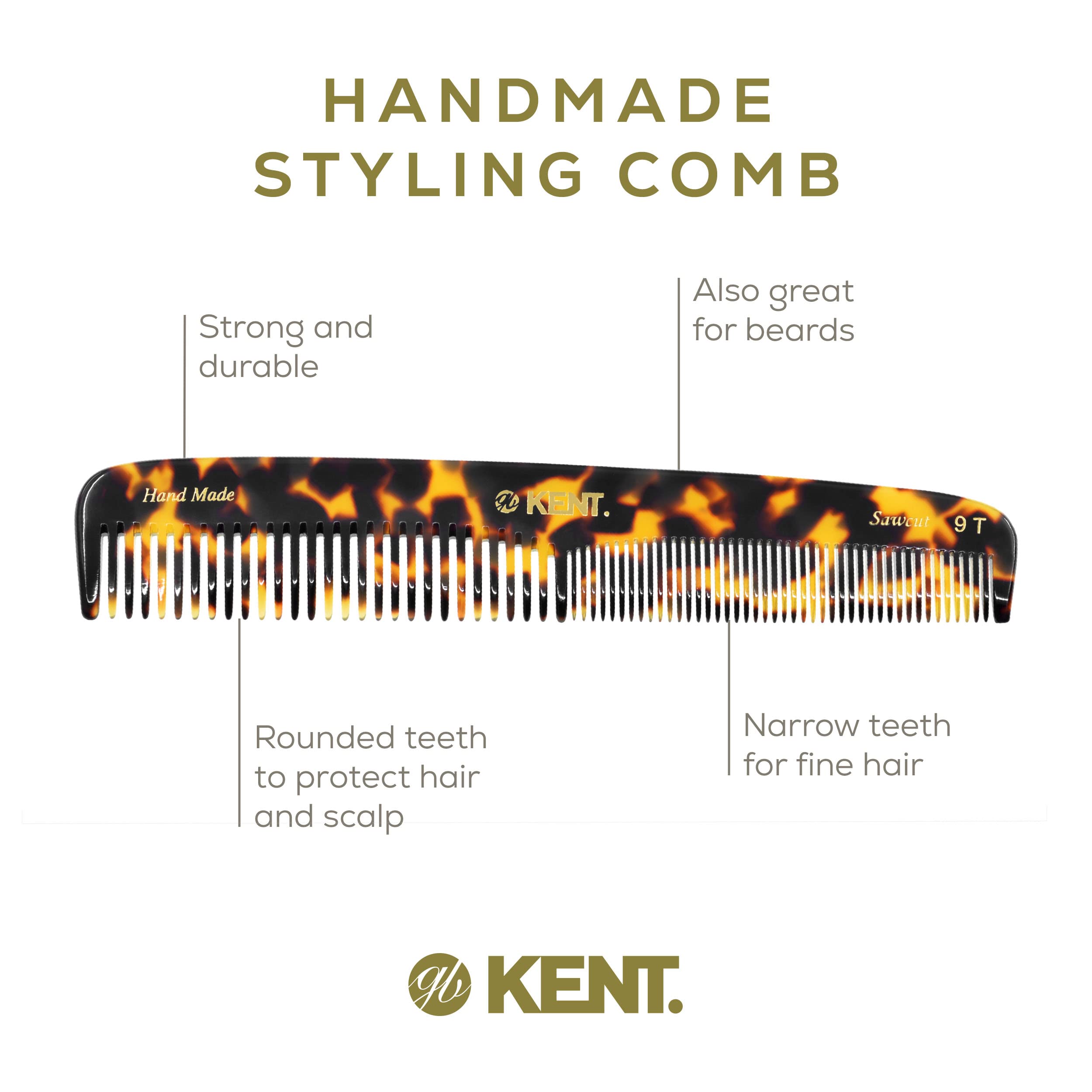 Kent 9T Fine & Wide Tooth Detangling Comb Set - Handmade Saw-Cut Dressing Comb for Women & Men - Wet/Dry Hair Detangler - Made in England (Yellow Tokyo) - Perfect for Salon, Travel & Home Hair Care