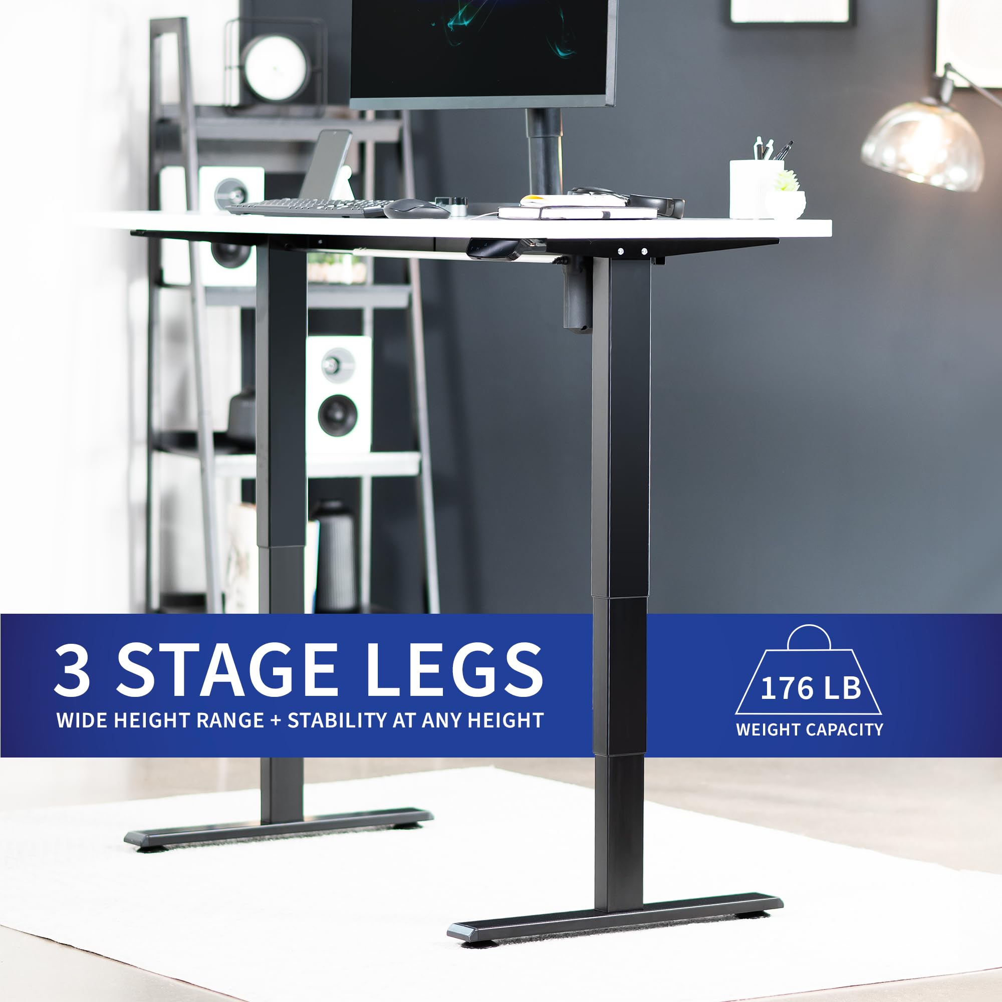 VIVO Black Electric Stand Up Desk Frame Workstation - Single Motor Ergonomic Height Adjustable Base (DESK-V102E) for Home Office & Workspace - Perfect for Remote Work, Gaming & Study Setup