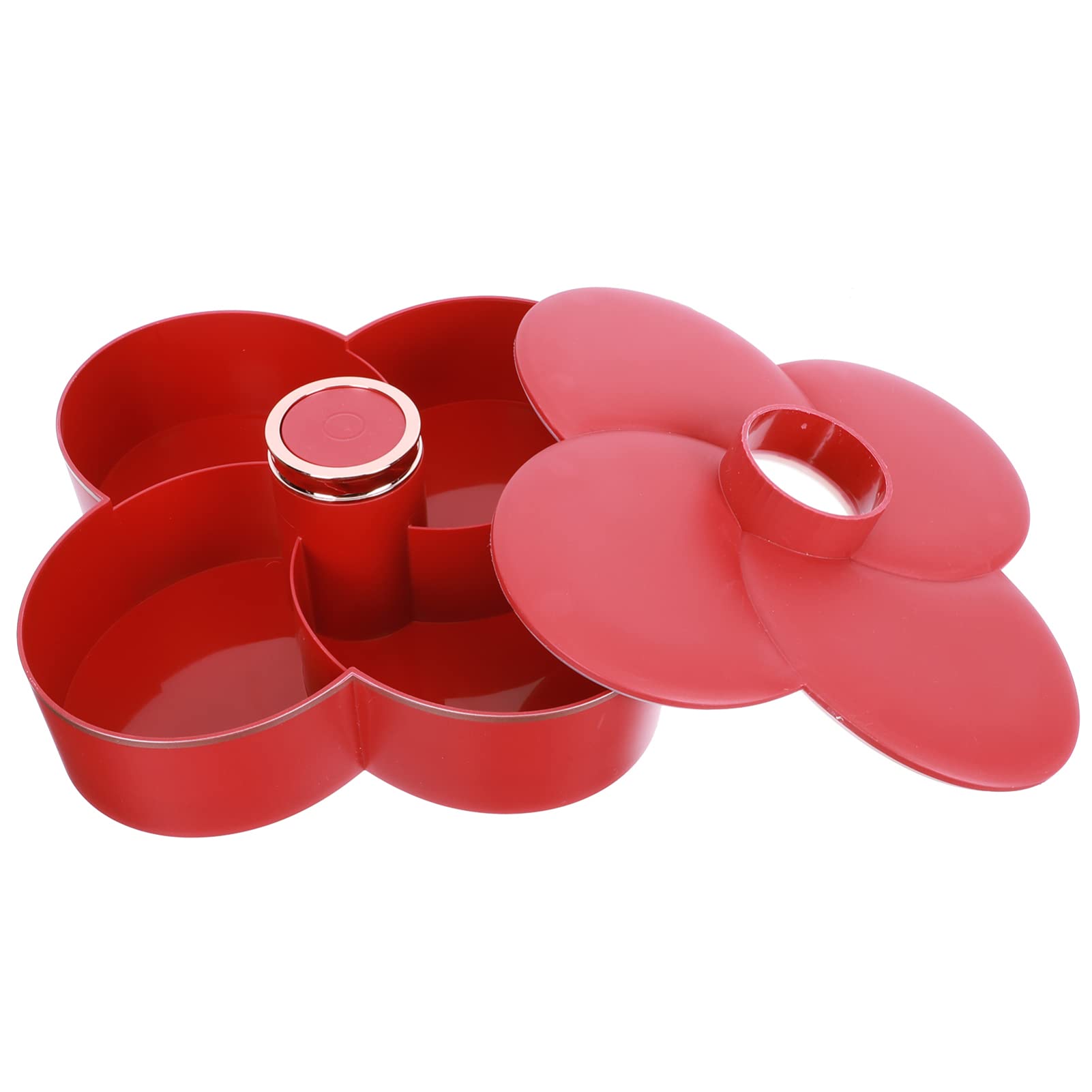 NUOBESTY 4-Compartment Flower Shaped Snack Bowl with Lid - Plastic Fruit, Candy & Nut Serving Tray - Food Storage Organizer for Parties, Picnics, and Home Kitchen Organization
