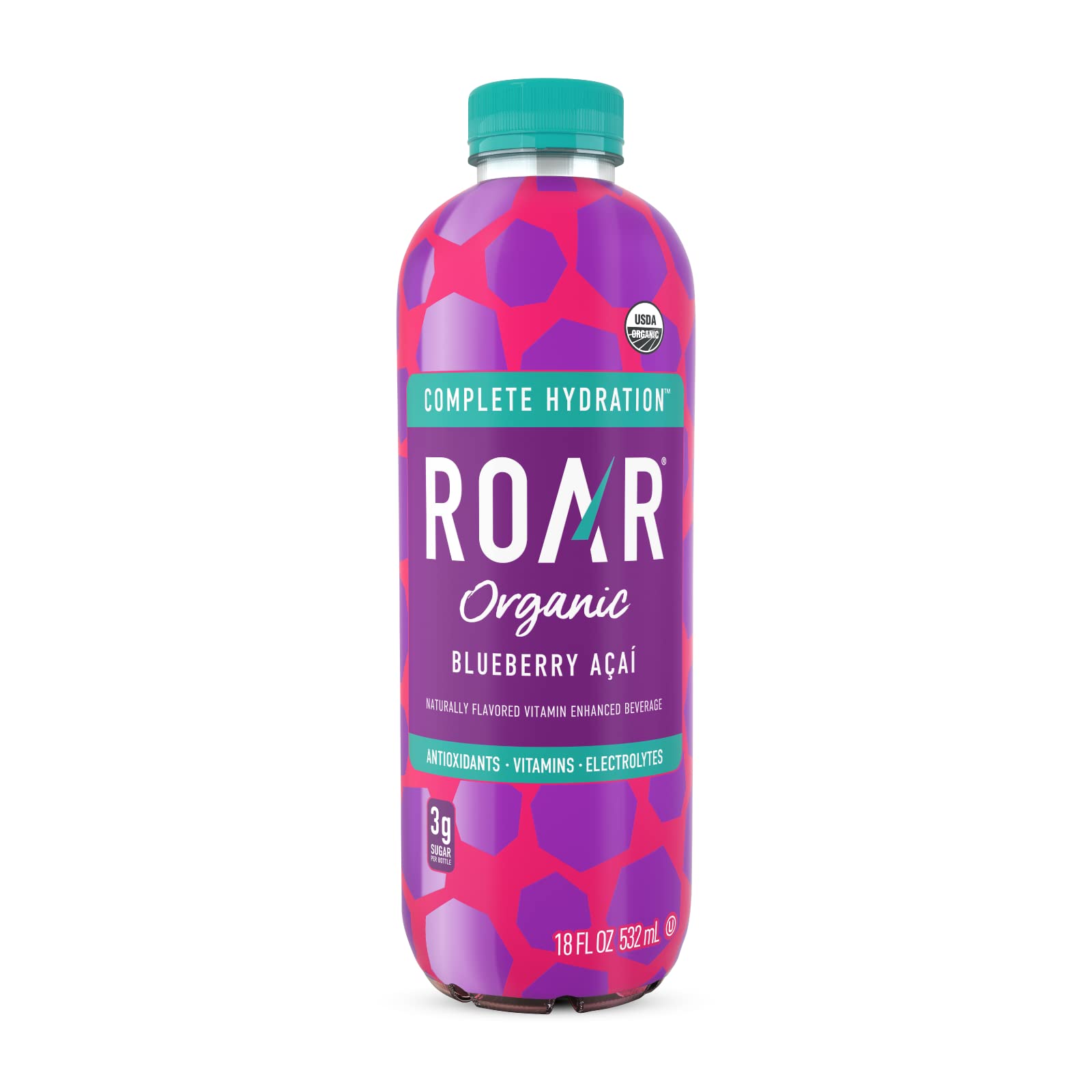 Organic Roar Beverages Bev Blueberry Acai Energy Drink - 18 Fl Oz - Antioxidant Boost for Workouts & Active Lifestyles