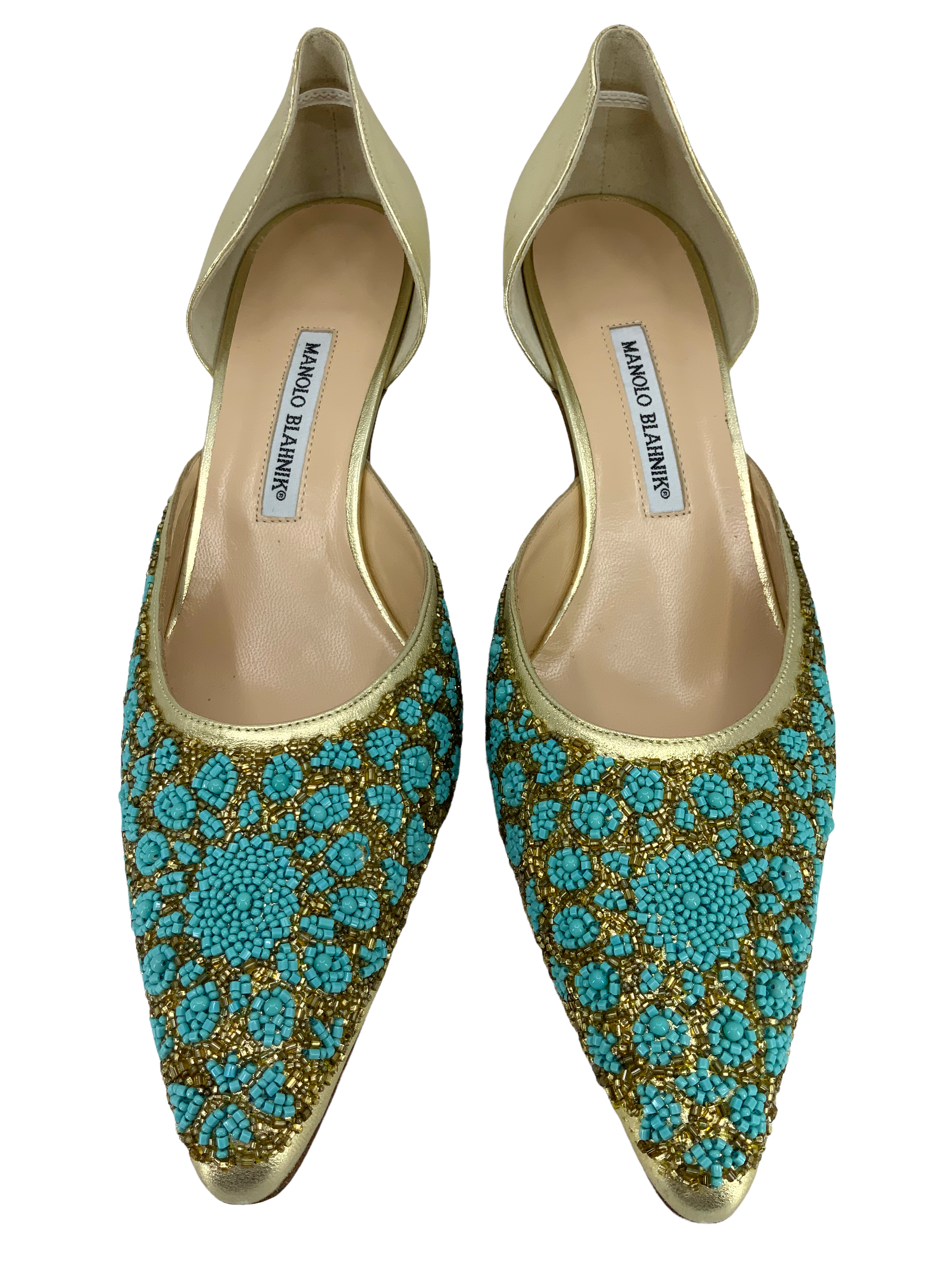 MANOLO BLAHNIK Beaded Leather d'Orsay Pumps Women's Size 11 - Elegant Evening Shoes for Weddings, Parties & Special Occasions