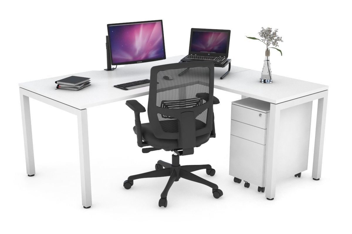 L Shaped Corner Office Desk with Quadro Square Legs - 1800L x 1550W, Cable Management Scallop - Perfect for Home Office, Small Spaces & Modern Workspaces