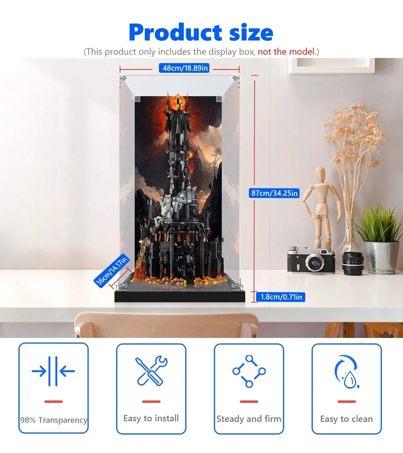 LEGO® Icons The Lord of the Rings Display Case - Compatible with Barad-dûr 10333, The Shire 10354 & Rivendell 10316 Sets - Perfect for Showcasing & Protecting Your Collector's Edition Models at Home or Office