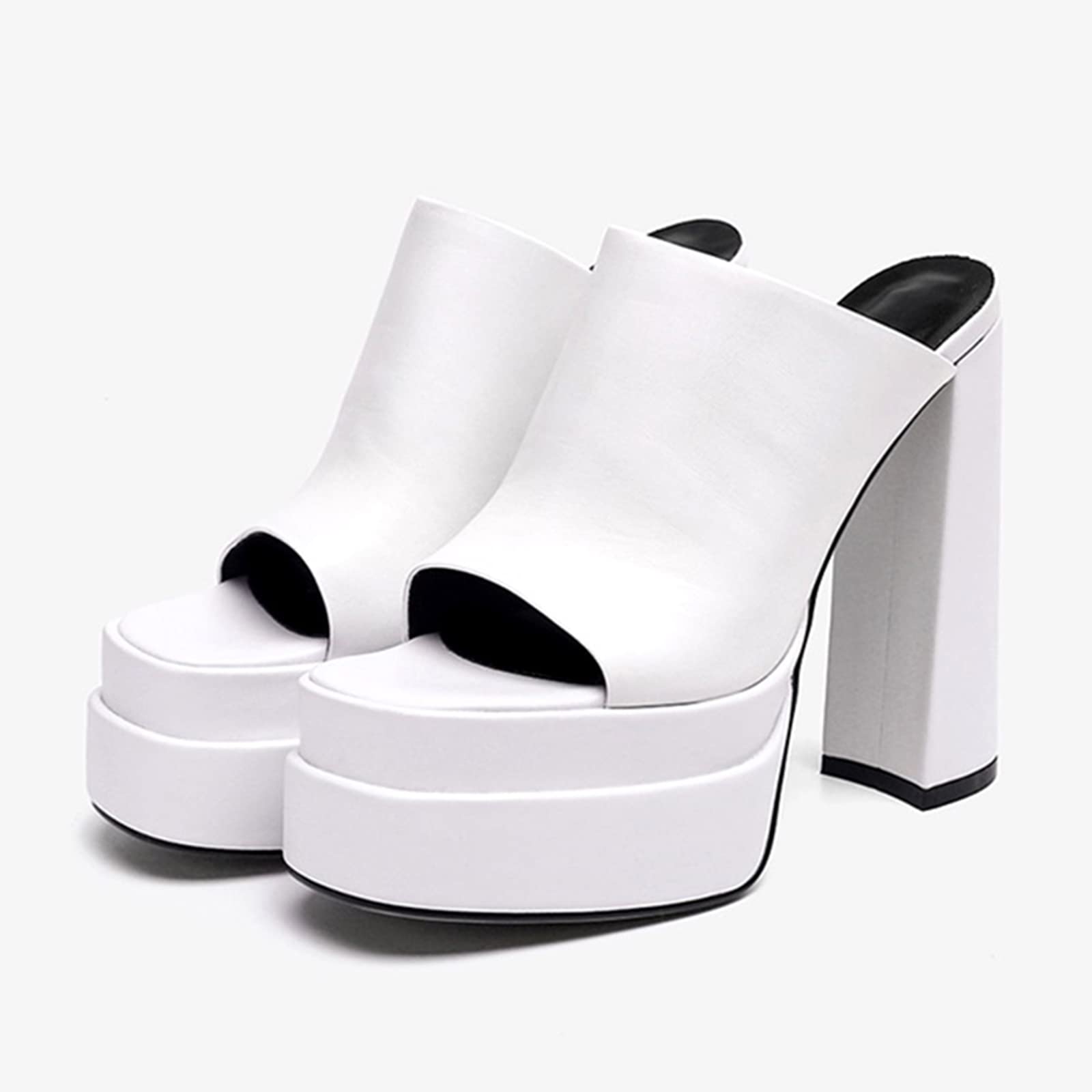 Bopchk Women's Open Toe High Heel Pumps - Microfiber Leather Slingback Platform Dress Shoes for Party, Wedding & Casual Wear - White, Size 43
