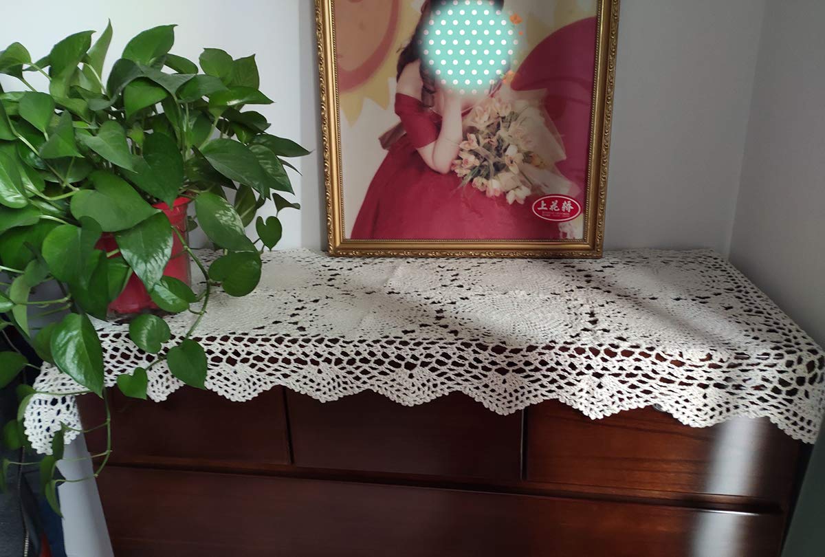 Handmade Beige Crochet Cotton Table Runner - 20x35 Inch Lace Doily for Dresser, Dining Table, or Coffee Table - Elegant Home Decor for Weddings, Parties & Everyday Use