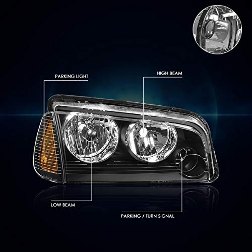 PM PERFORMOTOR 2Pcs Black Housing/Amber Corner Replacement Headlights Assembly Compatible with 2006-2010 Dodge Charger - Upgrade Your Car Lighting for Night Driving & Enhanced Style