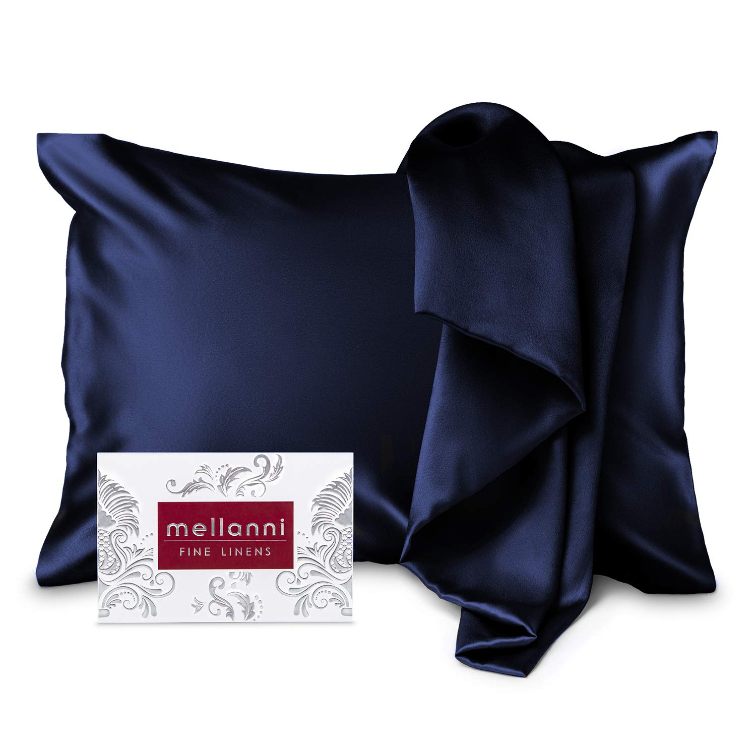 Mellanni 100% Pure Silk Pillowcase King Size - Hypoallergenic Cooling Pillow Cover for Hair & Skin Care, Reduces Wrinkles & Bedhead - Luxury Hidden Zipper Design (King, Navy Blue) - Perfect for Hot Sleepers, Beauty Rest & Sensitive Skin