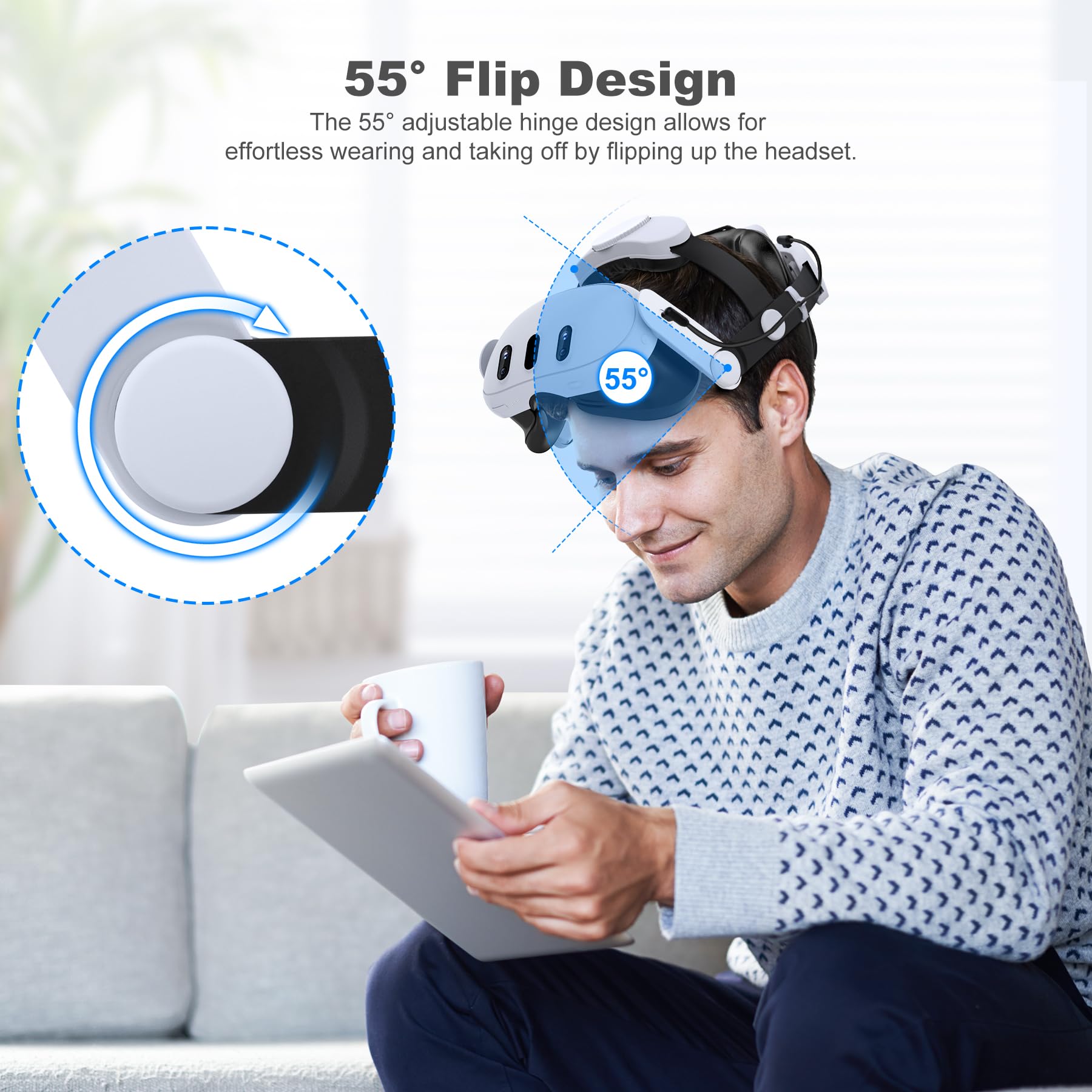 Meta Quest 3S/3/Quest 2 VR Head Strap with 7500mAh Battery - Adjustable Elite Strap for Enhanced Support & Comfort, Detachable Battery Pack Extends Playtime | Perfect for Long Gaming Sessions, VR Fitness & Immersive Entertainment