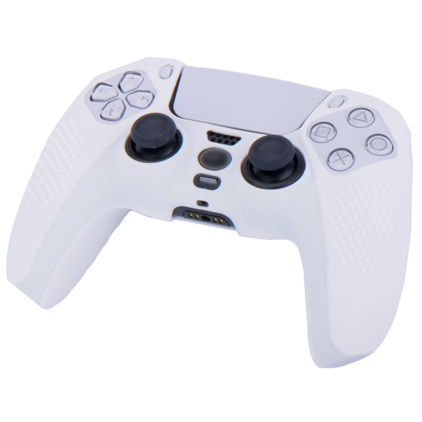 YoRHa Studded Silicone Cover Case for PS5 Controller - White with 8 Pro Thumb Grips | Enhanced Grip & Protection for Gaming, Streaming & Competitive Play