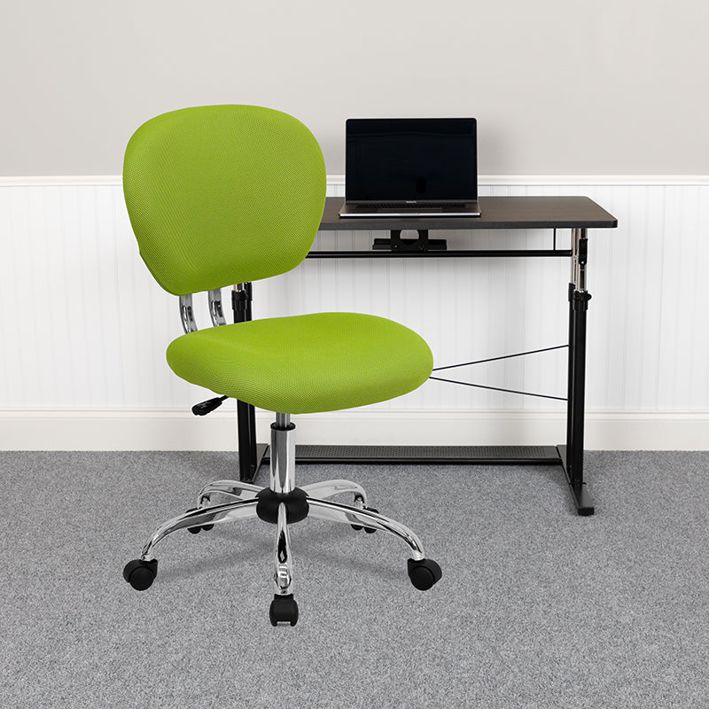 FLASH Beverly Mid Back Black Mesh Office Chair with Padded Seat, Swivel & Adjustable Height, Chrome Base & Arms - Ergonomic Desk Chair for Home & Office Workspace