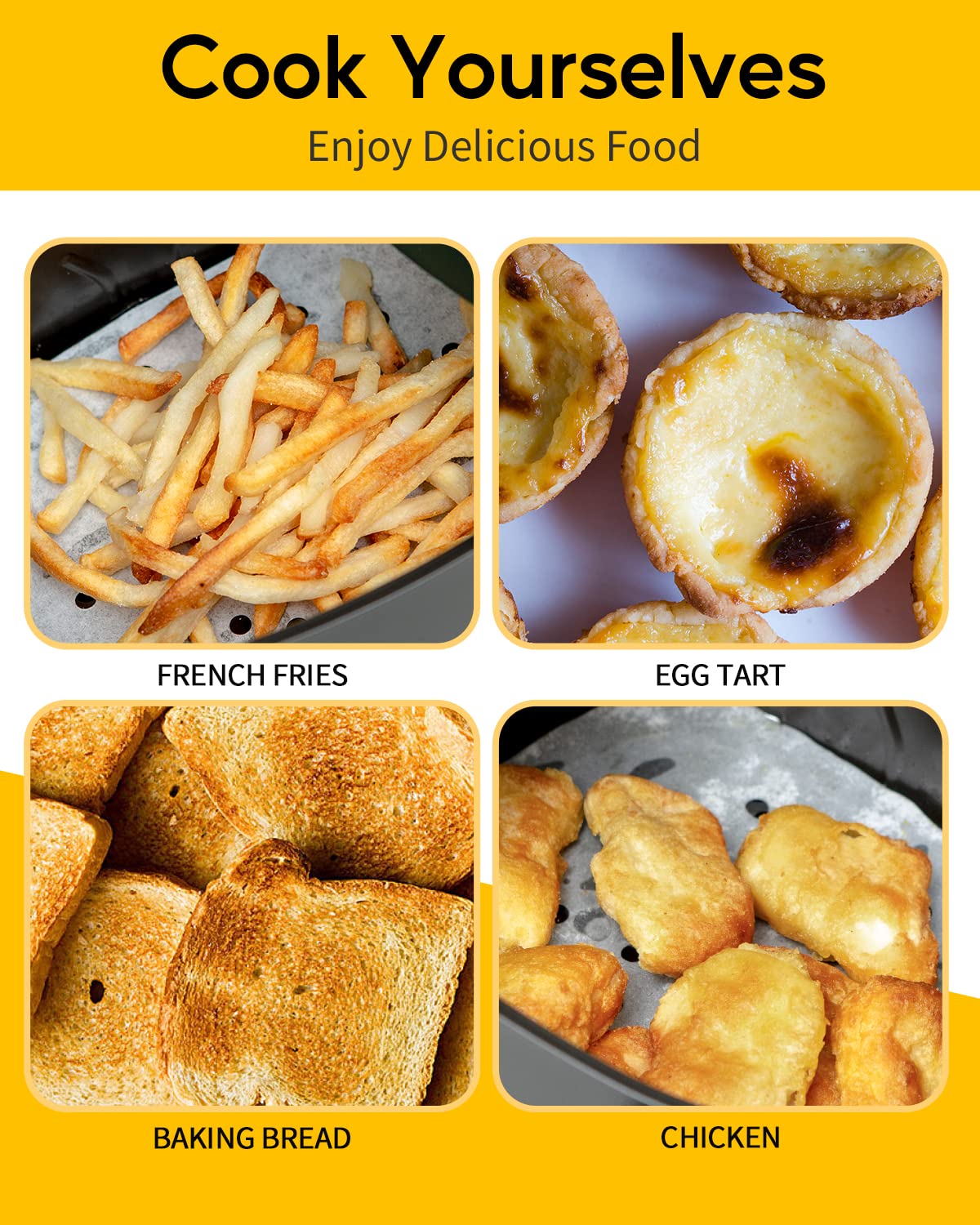 Katbite Heavy Duty Perforated Parchment Paper for Air Fryer - 120Pcs 6.5 inch Square Liners, Non-Stick Baking Sheets for Steaming Basket, Pans, Dumplings, Fish & Dim Sum - Perfect for Air Frying, Cooking & Meal Prep