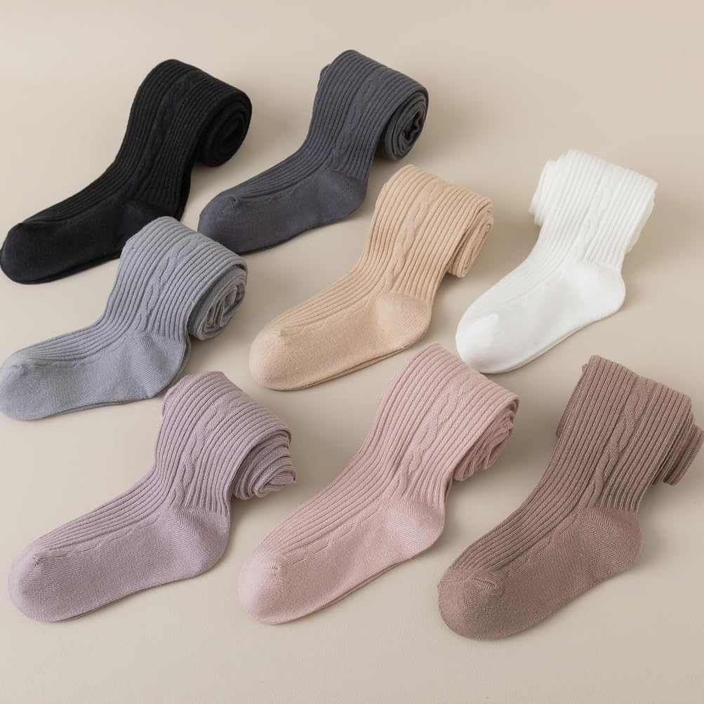 Bafeicao 3/4/5 Pack Baby Girls Cable Knit Tights - Soft Cotton Leggings & Stockings for Toddler Girls (1-5 Years) - Perfect for Winter, School, Playtime & Family Photos